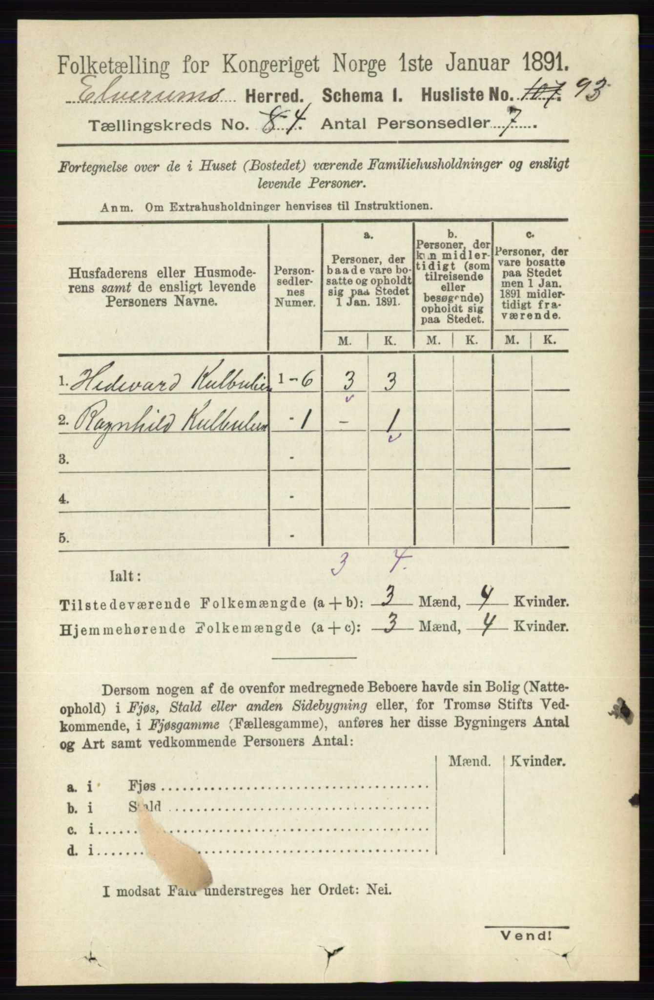 RA, 1891 census for 0427 Elverum, 1891, p. 2369