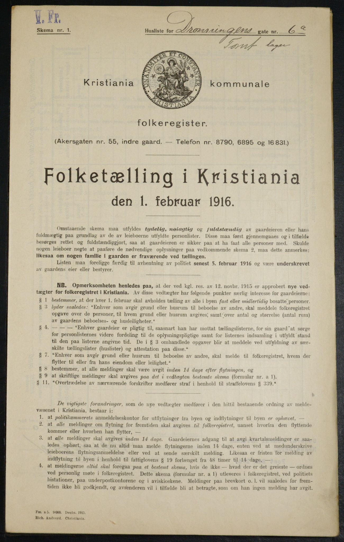 OBA, Municipal Census 1916 for Kristiania, 1916, p. 17300