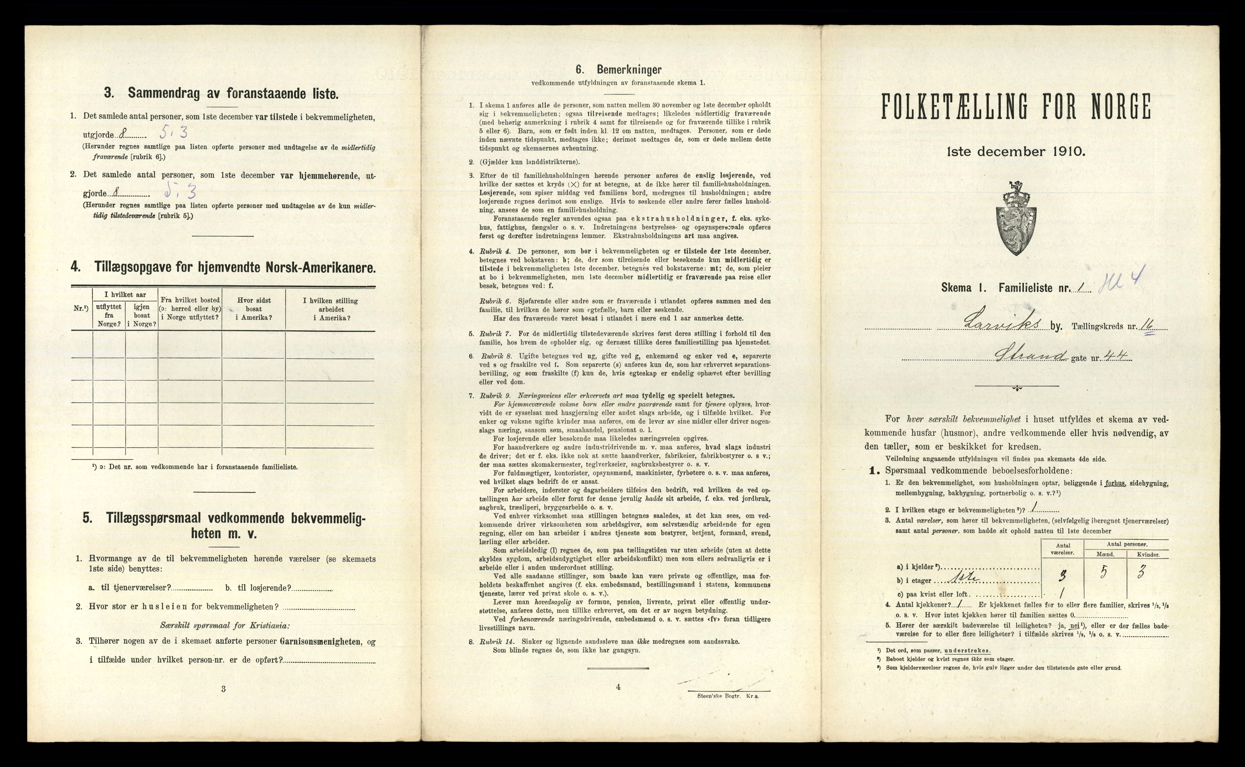 RA, 1910 census for Larvik, 1910, p. 5077