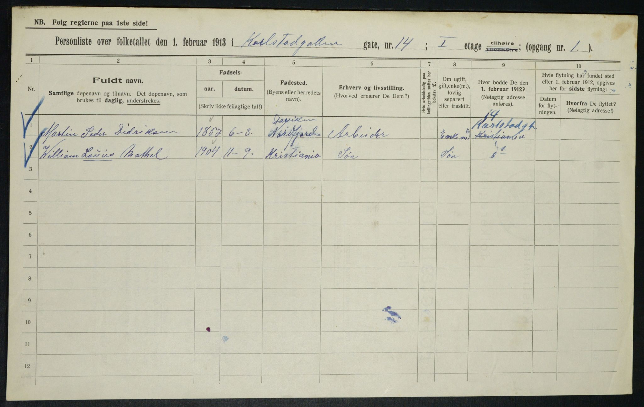 OBA, Municipal Census 1913 for Kristiania, 1913, p. 48943