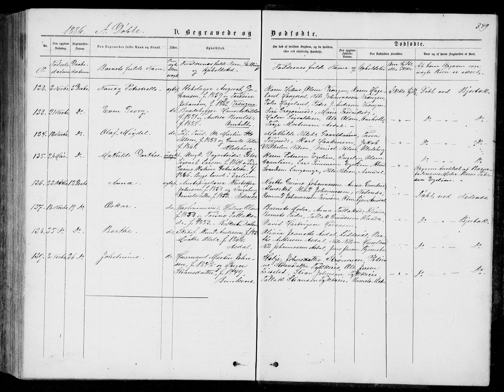 Øyestad sokneprestkontor, AV/SAK-1111-0049/F/Fb/L0008: Parish register (copy) no. B 8, 1872-1886, p. 349