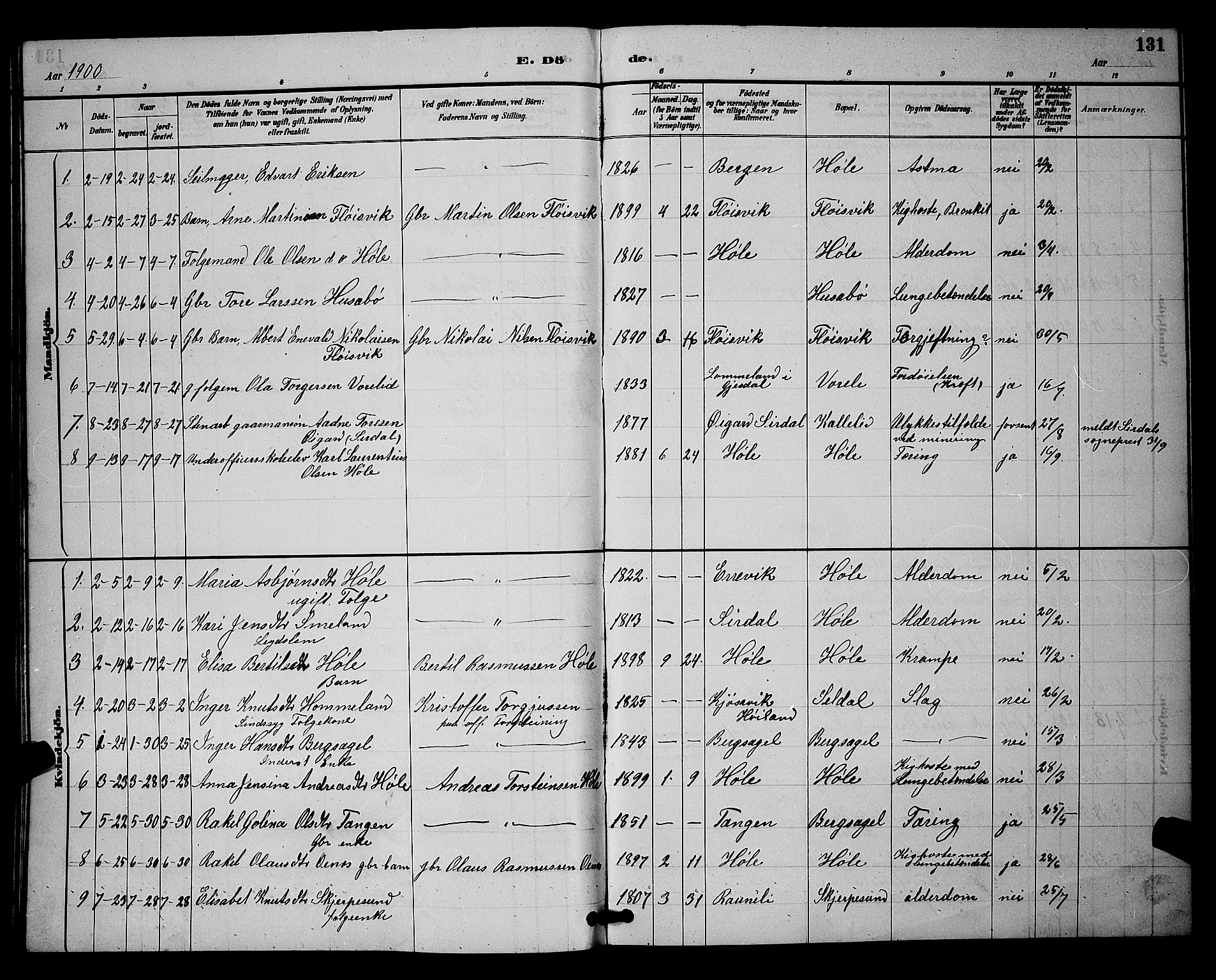 Høgsfjord sokneprestkontor, SAST/A-101624/H/Ha/Hab/L0003: Parish register (copy) no. B 3, 1886-1905, p. 131
