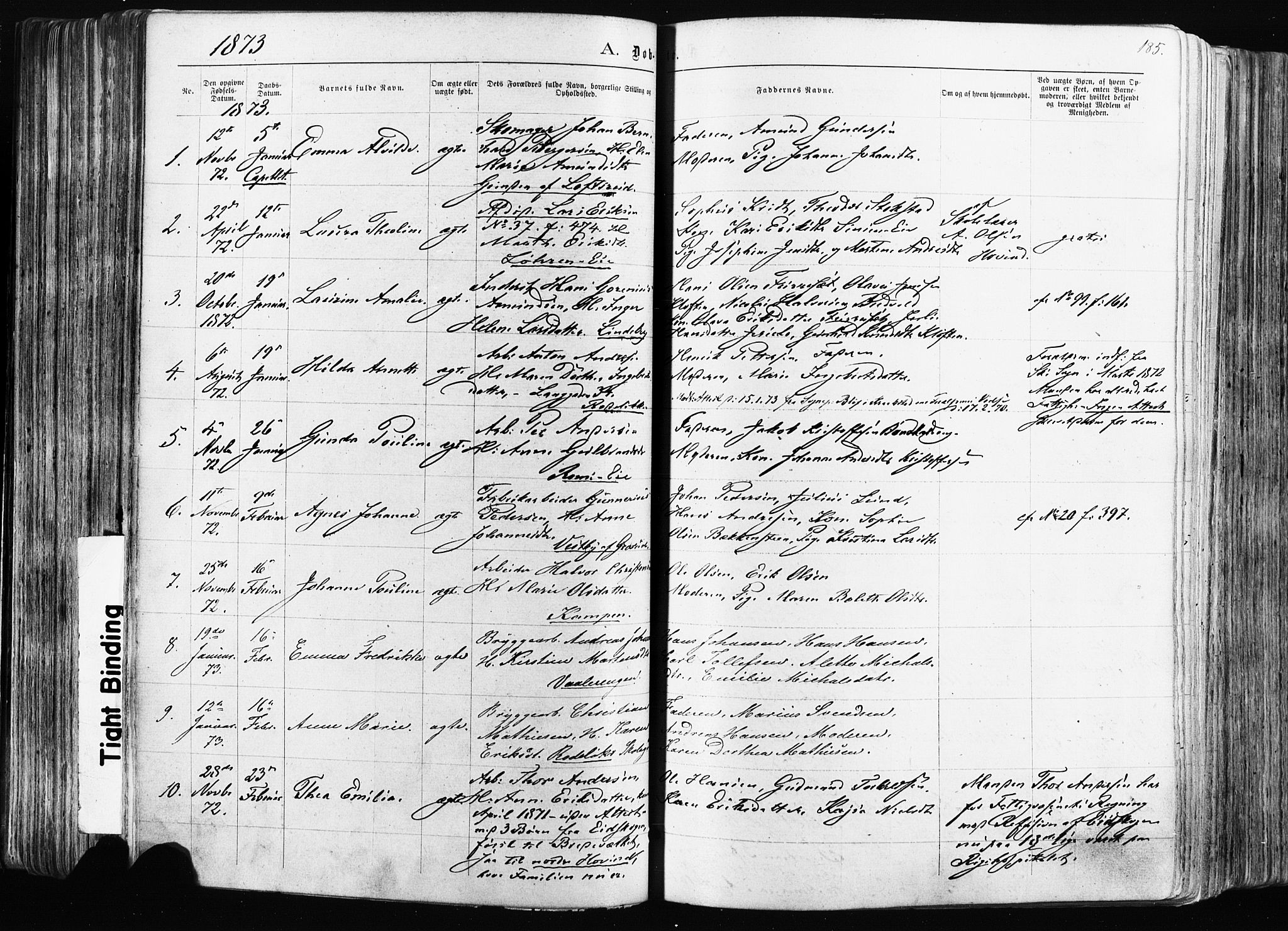 Østre Aker prestekontor Kirkebøker, AV/SAO-A-10840/F/Fa/L0003: Parish register (official) no. I 3, 1869-1875, p. 185