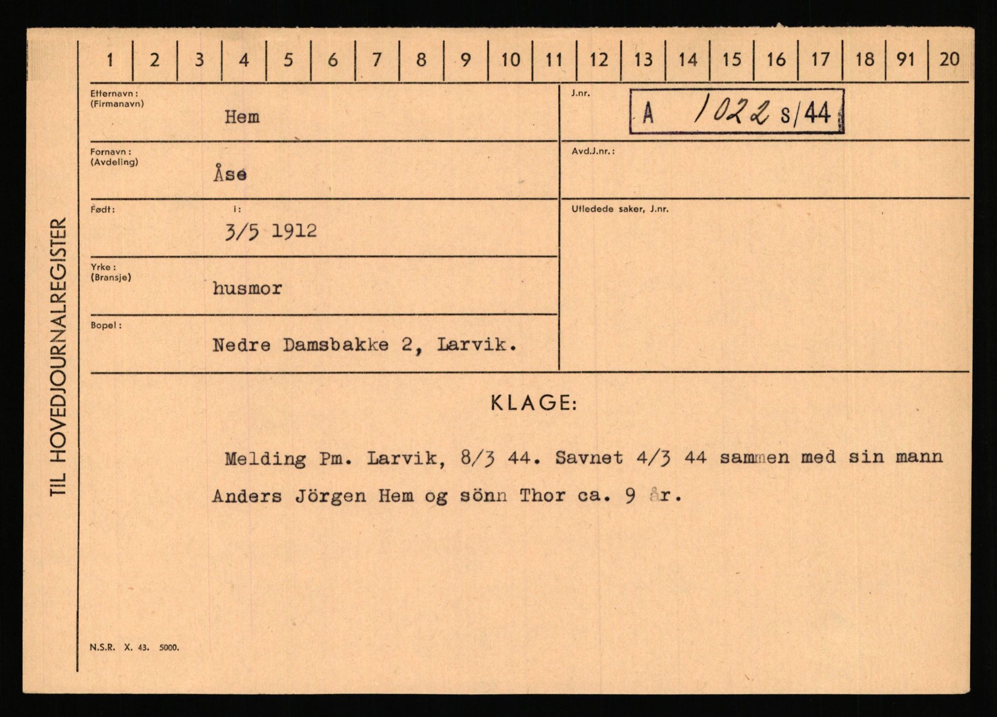 Statspolitiet - Hovedkontoret / Osloavdelingen, AV/RA-S-1329/C/Ca/L0006: Hanche - Hokstvedt, 1943-1945, p. 3526