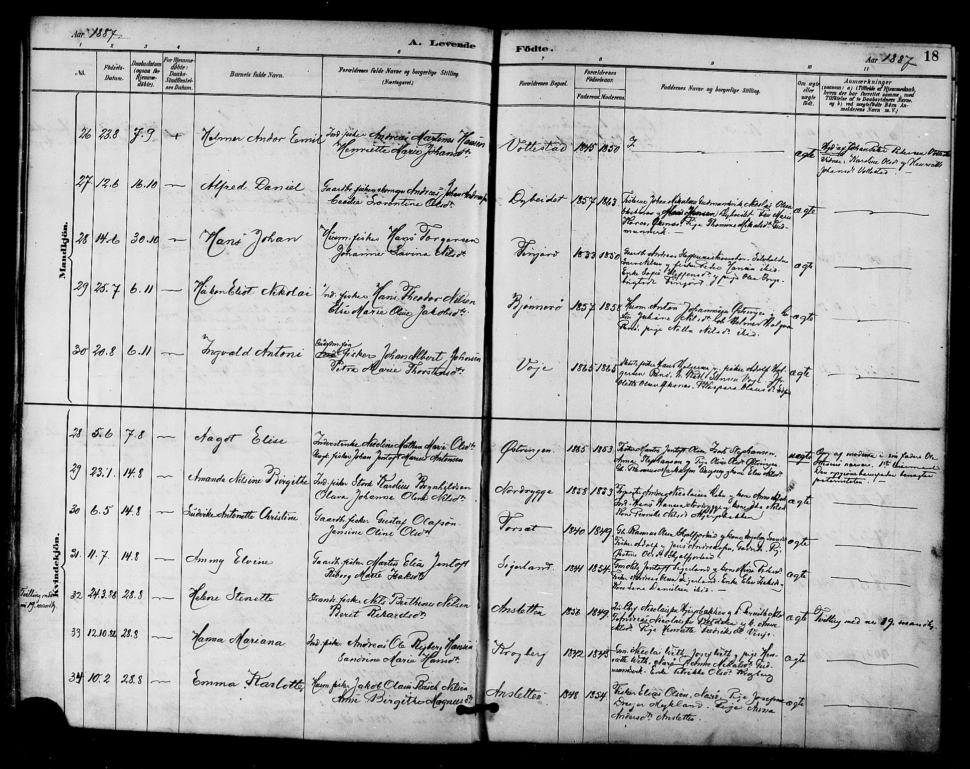 Ministerialprotokoller, klokkerbøker og fødselsregistre - Nordland, SAT/A-1459/893/L1337: Parish register (official) no. 893A09, 1885-1893, p. 18