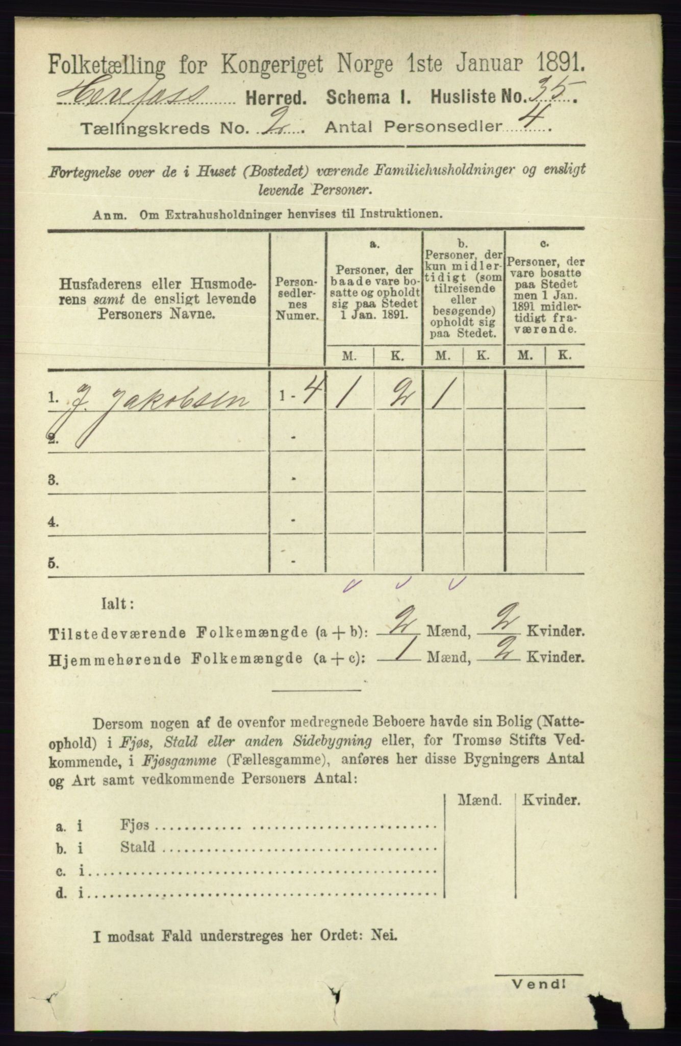 RA, 1891 census for 0933 Herefoss, 1891, p. 277