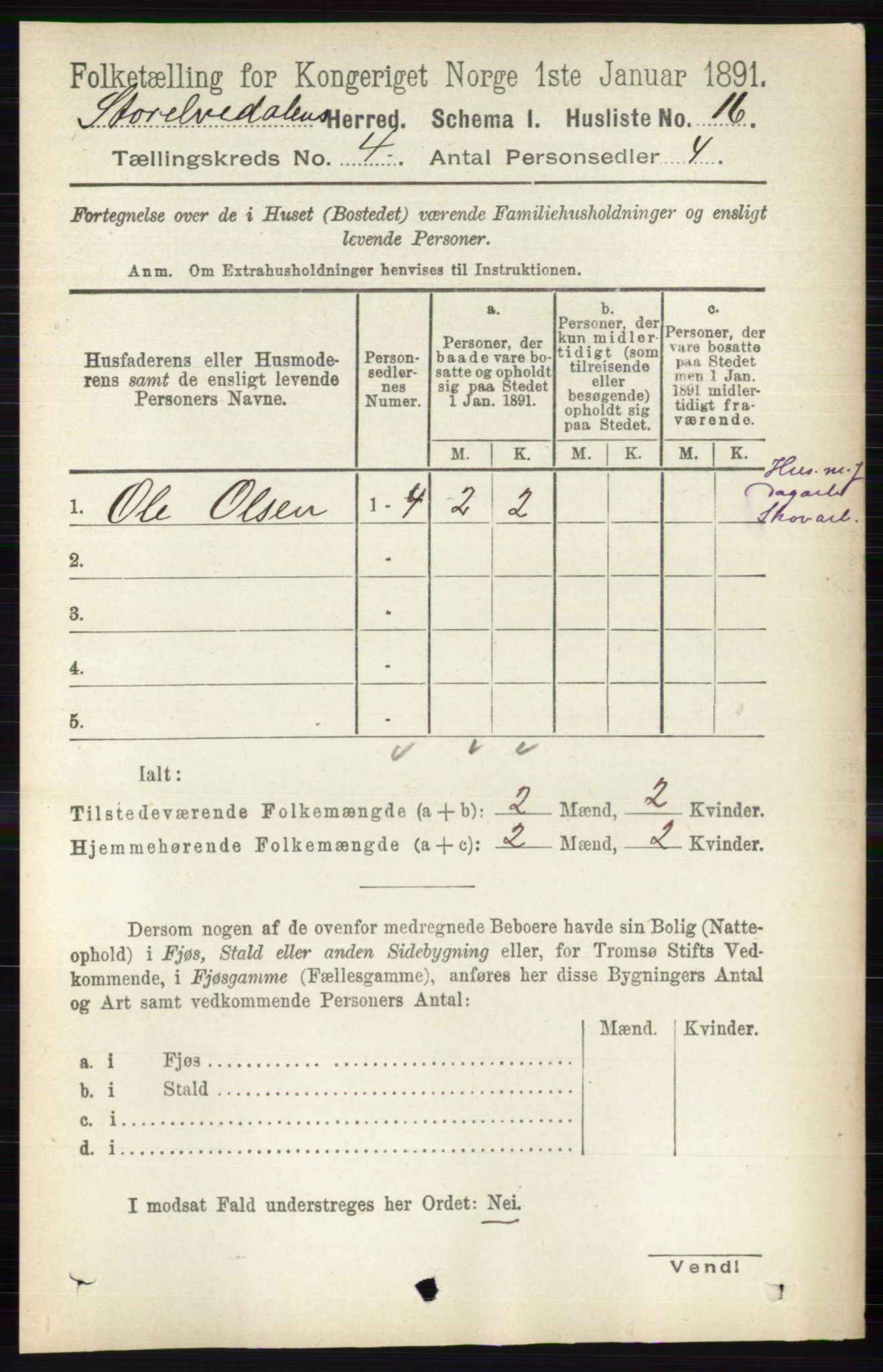 RA, 1891 census for 0430 Stor-Elvdal, 1891, p. 1398
