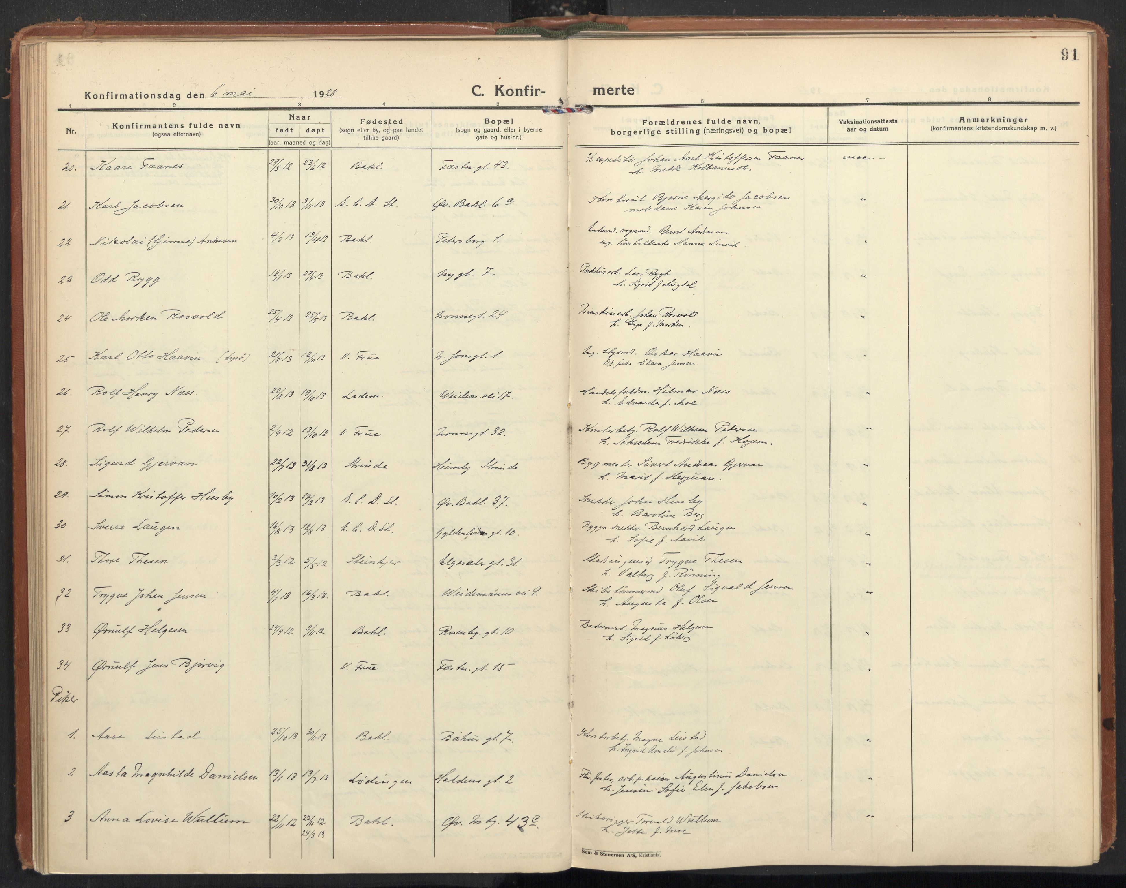 Ministerialprotokoller, klokkerbøker og fødselsregistre - Sør-Trøndelag, SAT/A-1456/604/L0208: Parish register (official) no. 604A28, 1923-1937, p. 91