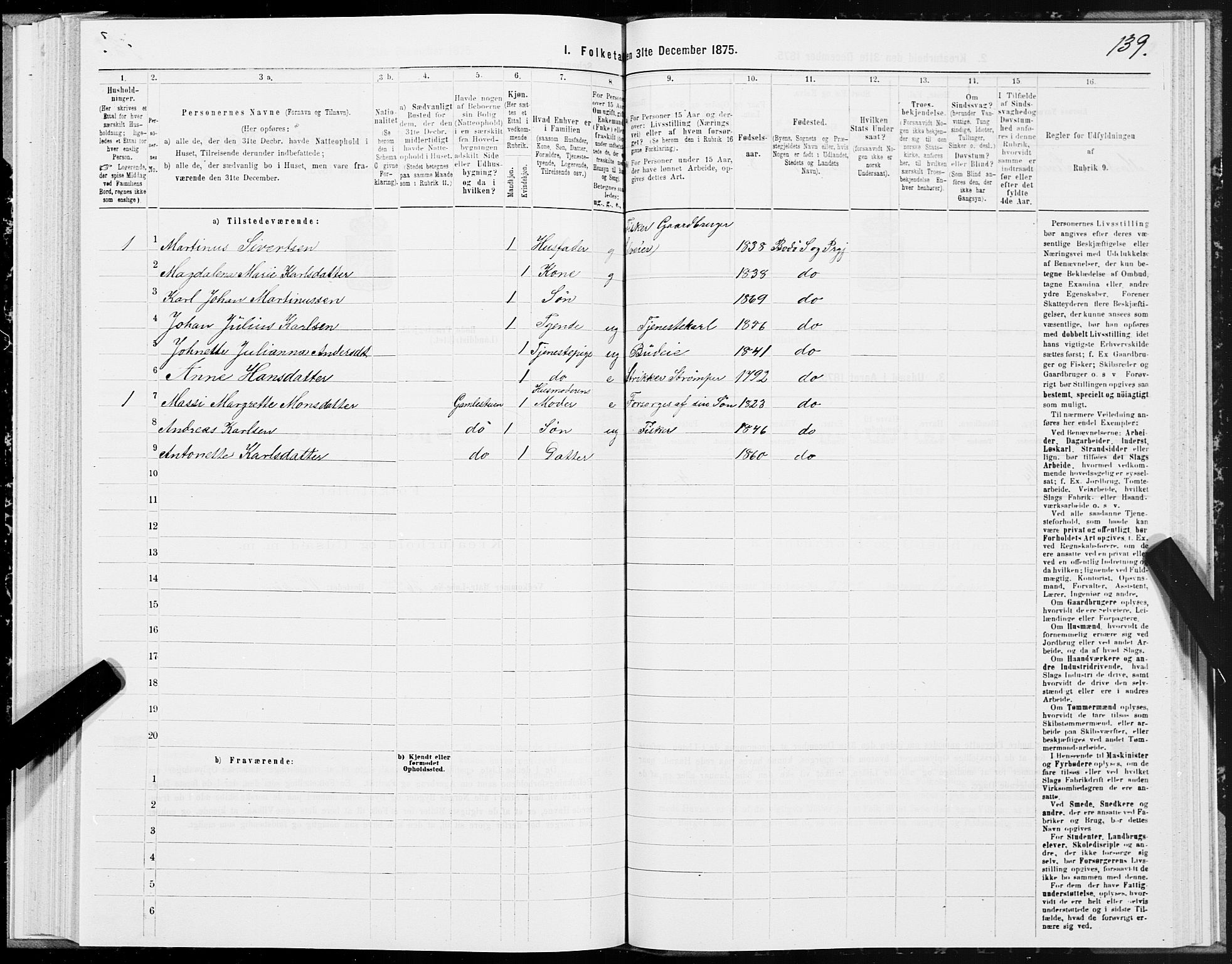 SAT, 1875 census for 1843L Bodø/Bodø, 1875, p. 4139