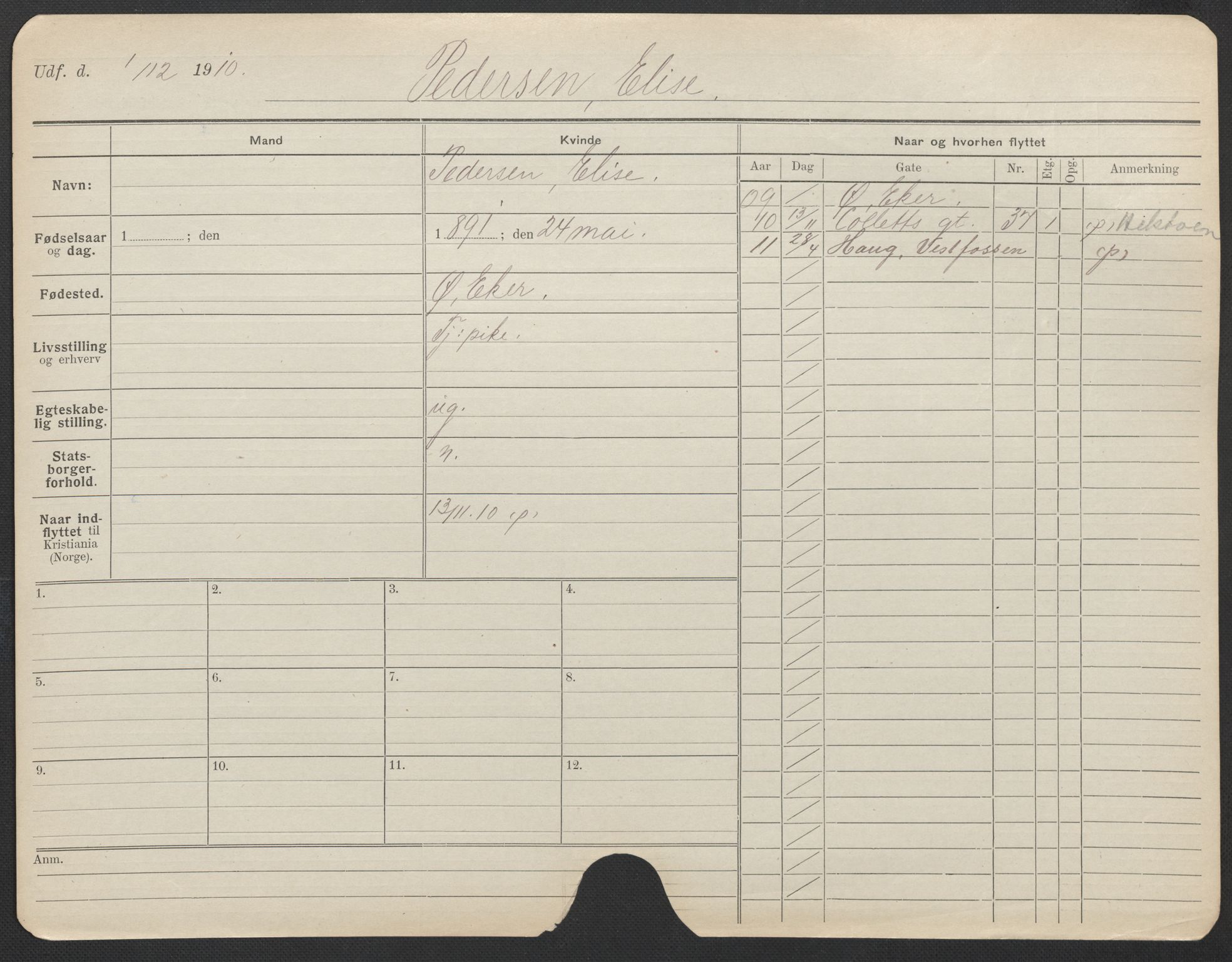 Oslo folkeregister, Registerkort, AV/SAO-A-11715/F/Fa/Fac/L0022: Kvinner, 1906-1914, p. 679a