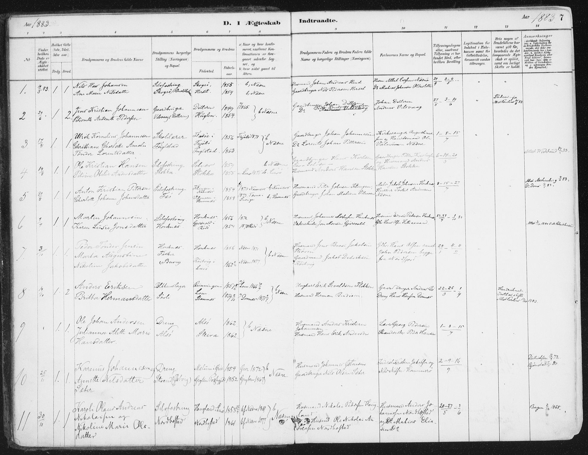 Ministerialprotokoller, klokkerbøker og fødselsregistre - Nordland, AV/SAT-A-1459/838/L0553: Parish register (official) no. 838A11, 1880-1910, p. 7