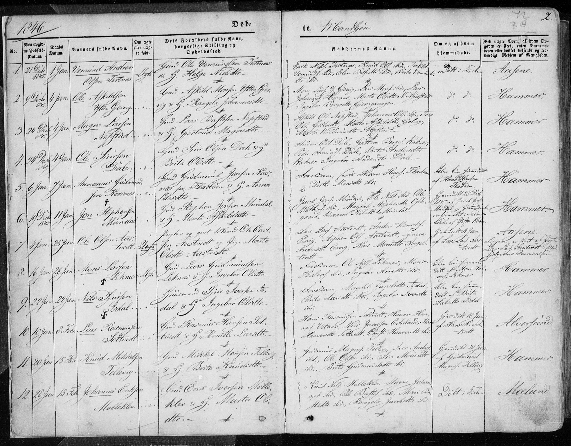 Hamre sokneprestembete, AV/SAB-A-75501/H/Ha/Haa/Haaa/L0013: Parish register (official) no. A 13, 1846-1857, p. 2