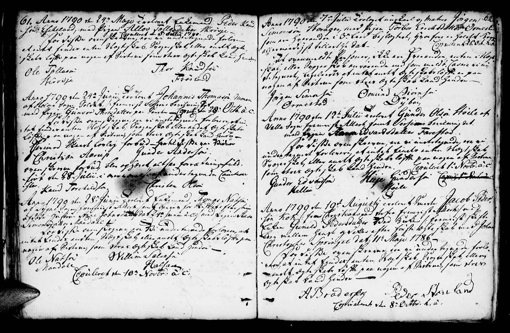 Mandal sokneprestkontor, AV/SAK-1111-0030/F/Fa/Faa/L0007: Parish register (official) no. A 7, 1783-1818, p. 61-62