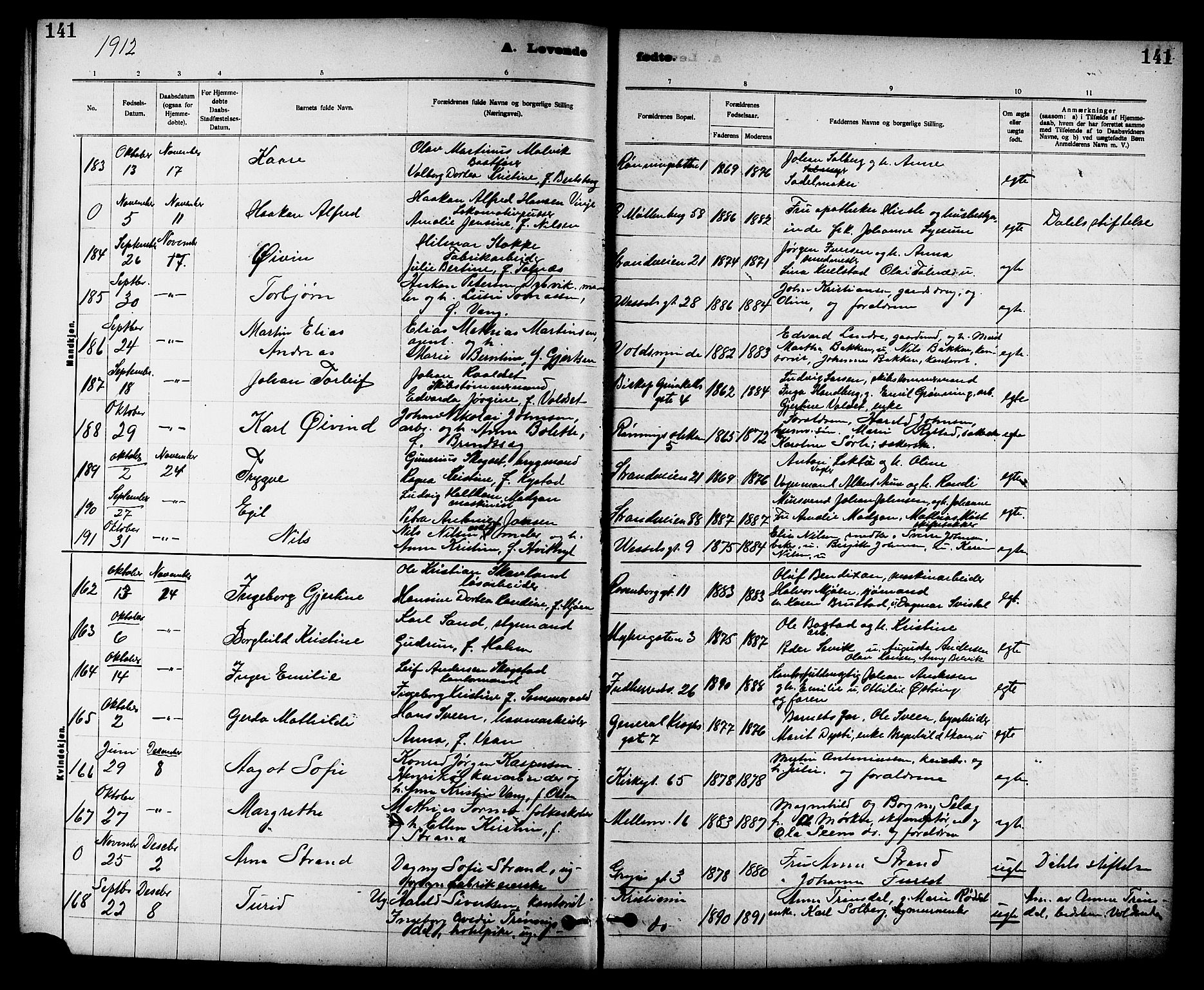 Ministerialprotokoller, klokkerbøker og fødselsregistre - Sør-Trøndelag, SAT/A-1456/605/L0254: Parish register (copy) no. 605C01, 1908-1916, p. 141