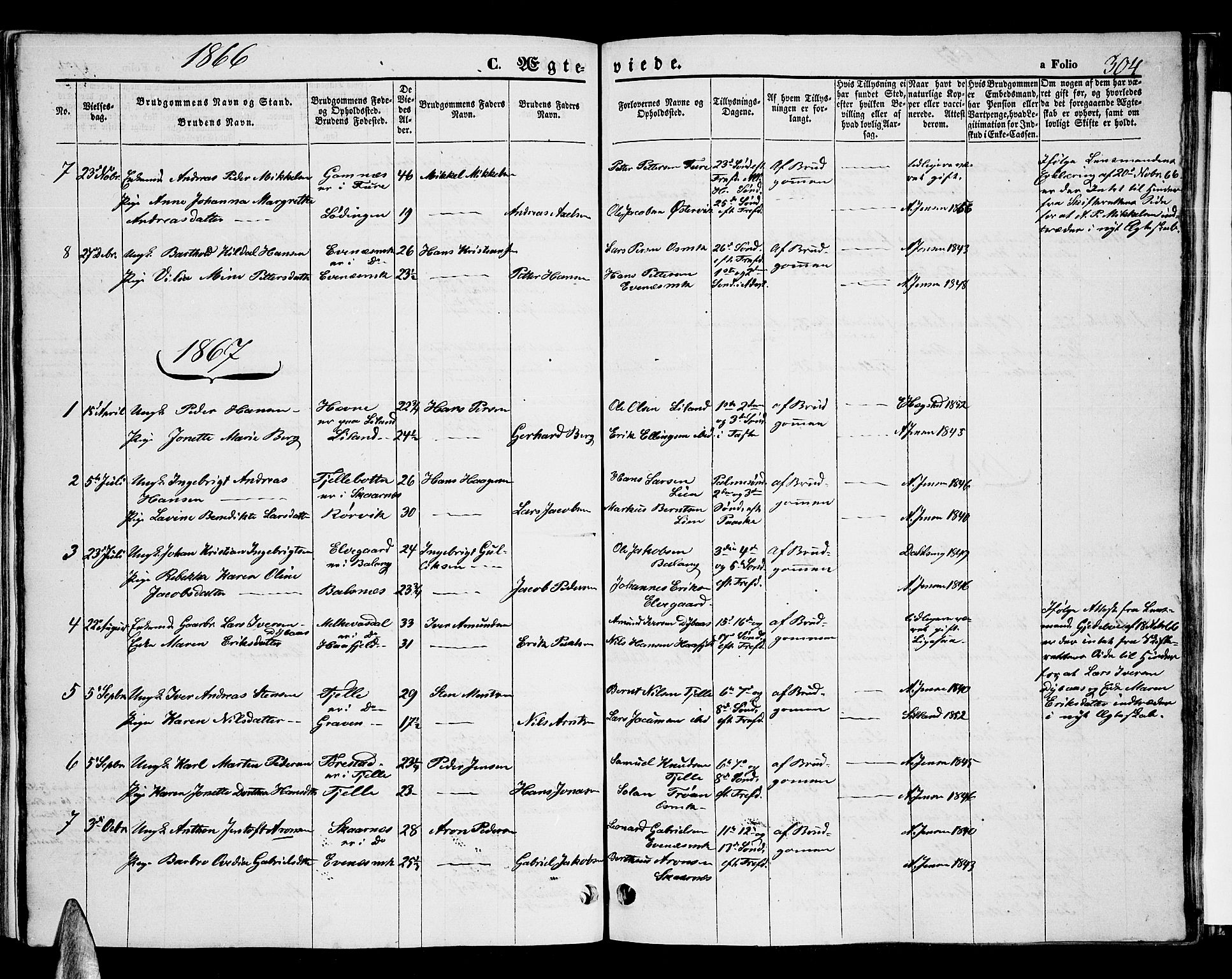 Ministerialprotokoller, klokkerbøker og fødselsregistre - Nordland, SAT/A-1459/863/L0912: Parish register (copy) no. 863C02, 1858-1876, p. 304