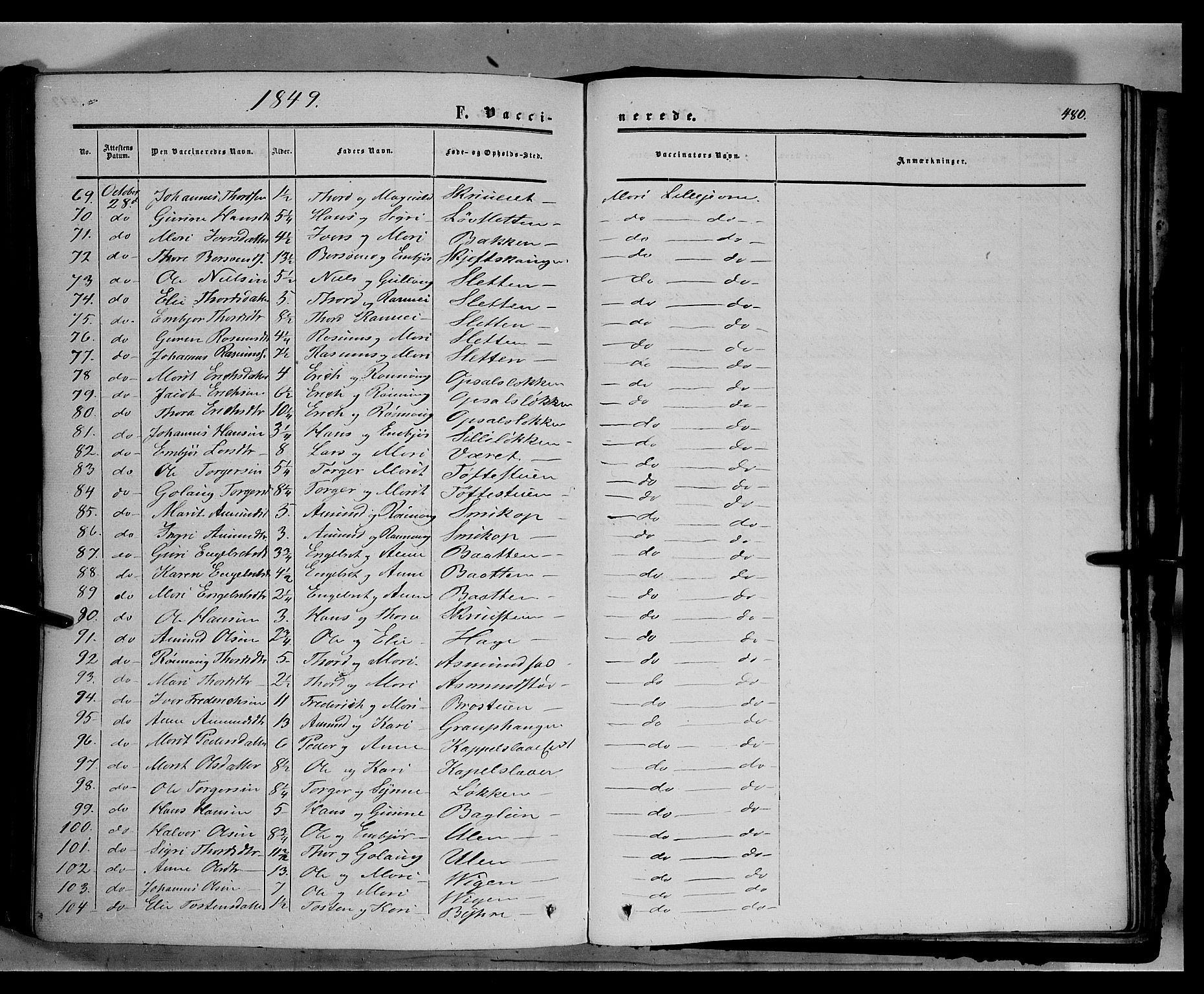 Sør-Fron prestekontor, AV/SAH-PREST-010/H/Ha/Haa/L0001: Parish register (official) no. 1, 1849-1863, p. 480