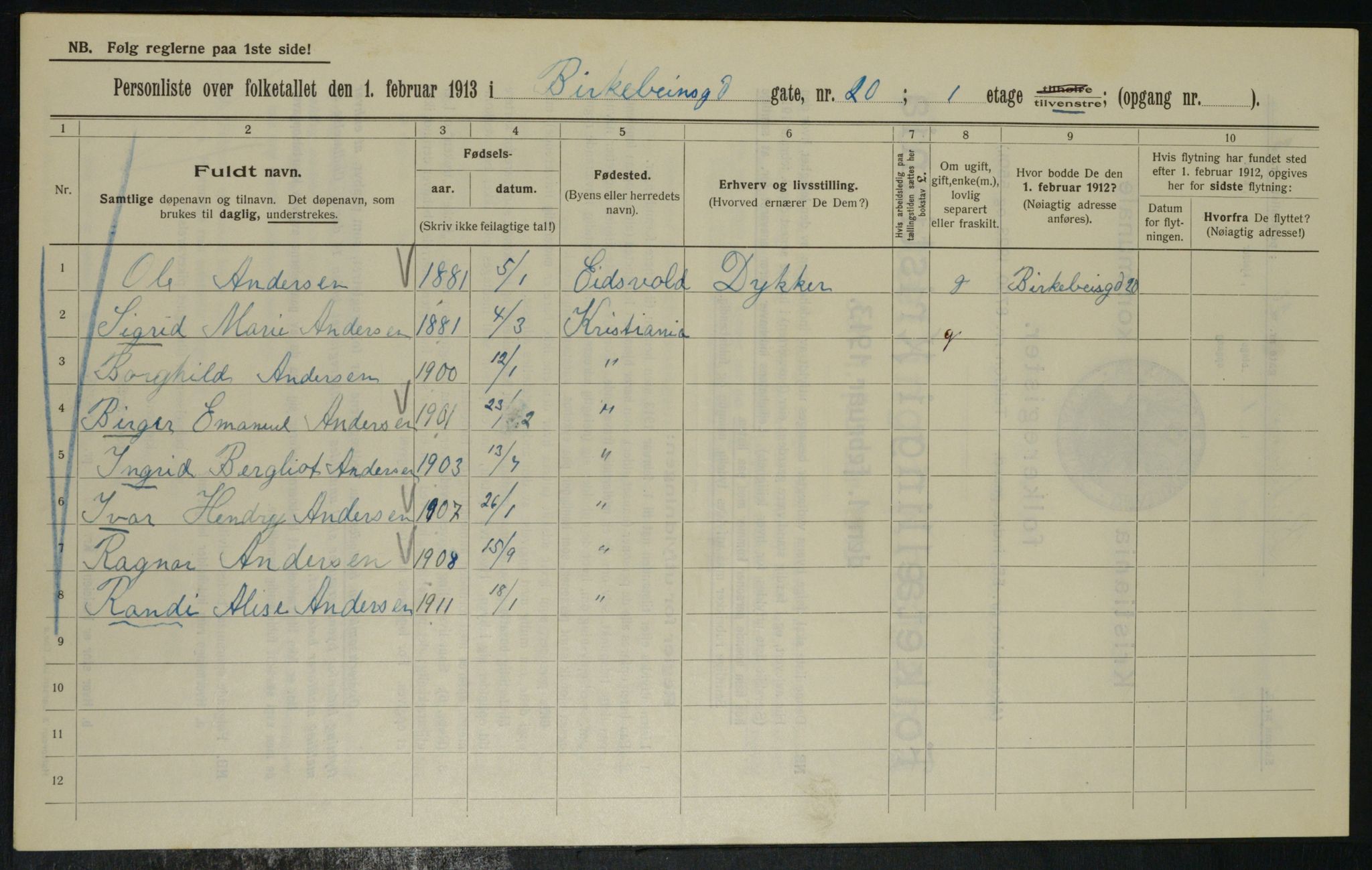 OBA, Municipal Census 1913 for Kristiania, 1913, p. 4868