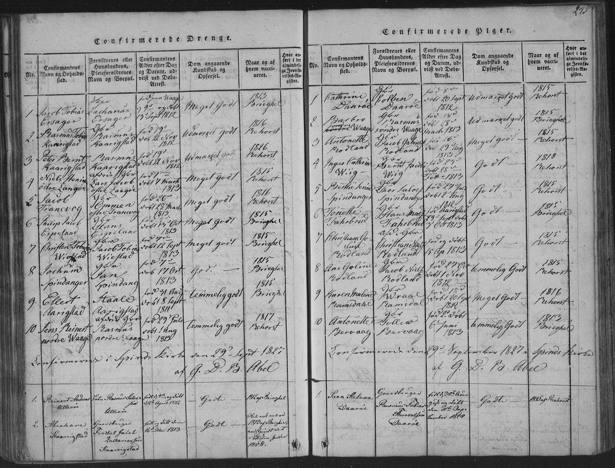 Herad sokneprestkontor, SAK/1111-0018/F/Fa/Fab/L0002: Parish register (official) no. A 2, 1816-1844, p. 245