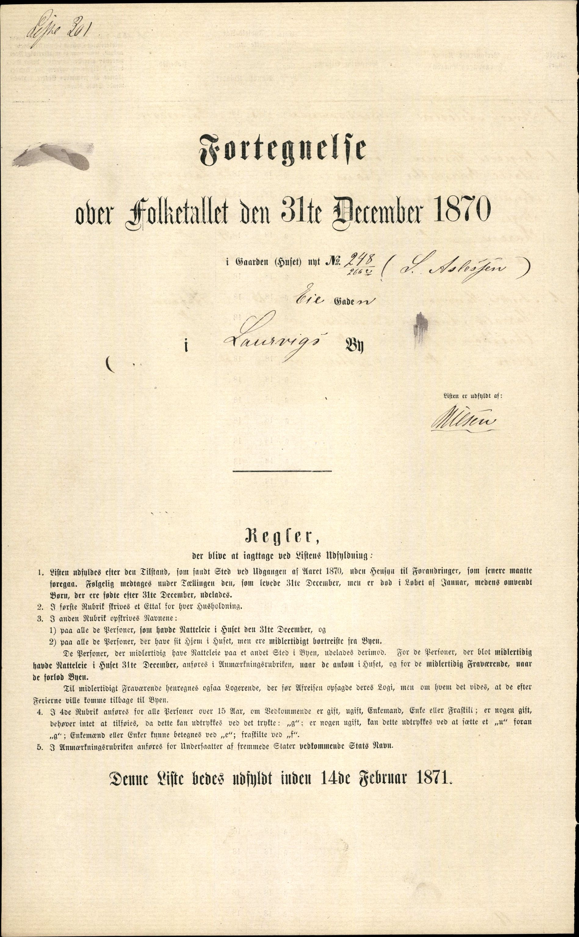 RA, 1870 census for 0707 Larvik, 1870, p. 619