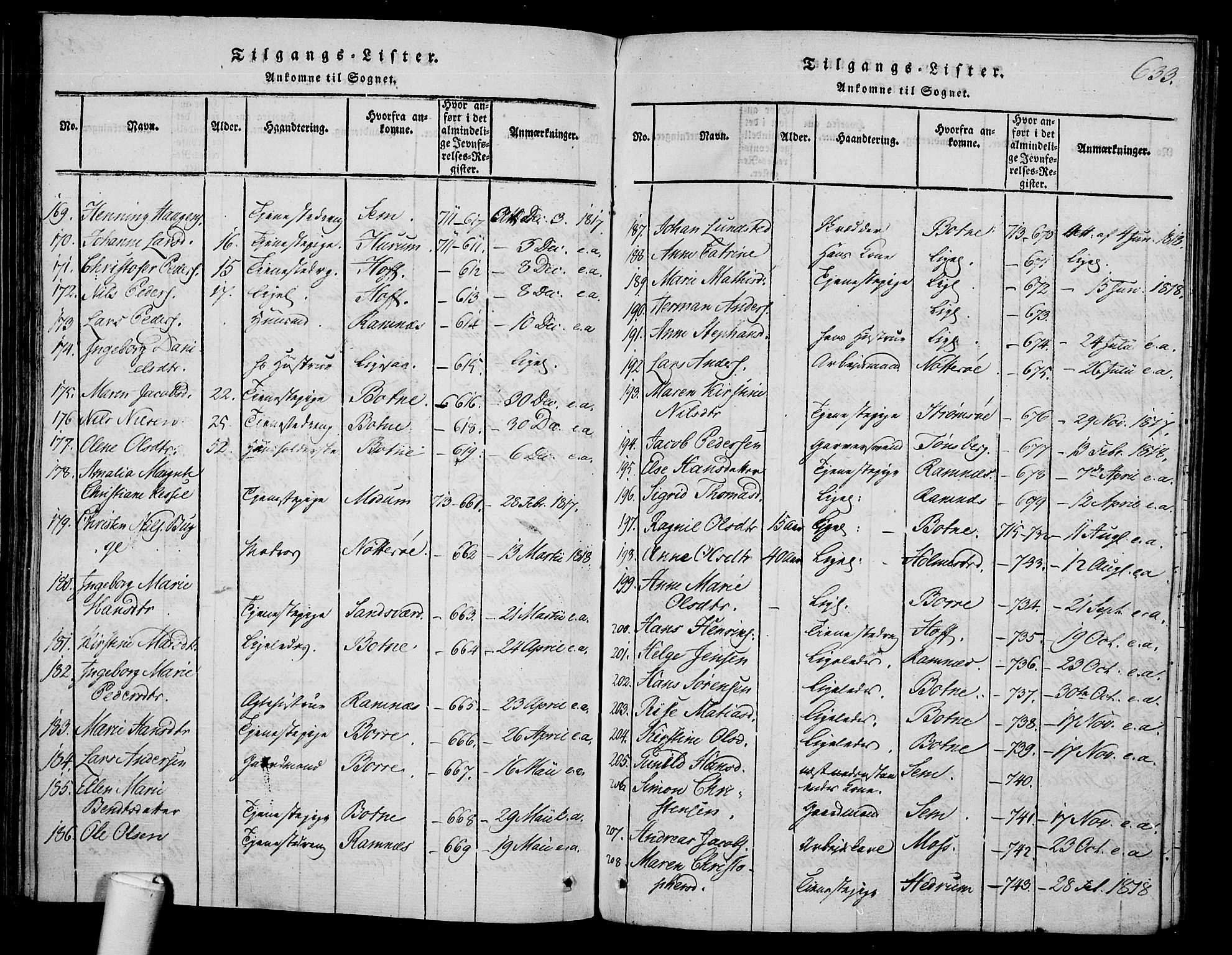 Våle kirkebøker, AV/SAKO-A-334/F/Fa/L0007: Parish register (official) no. I 7, 1814-1824, p. 632-633