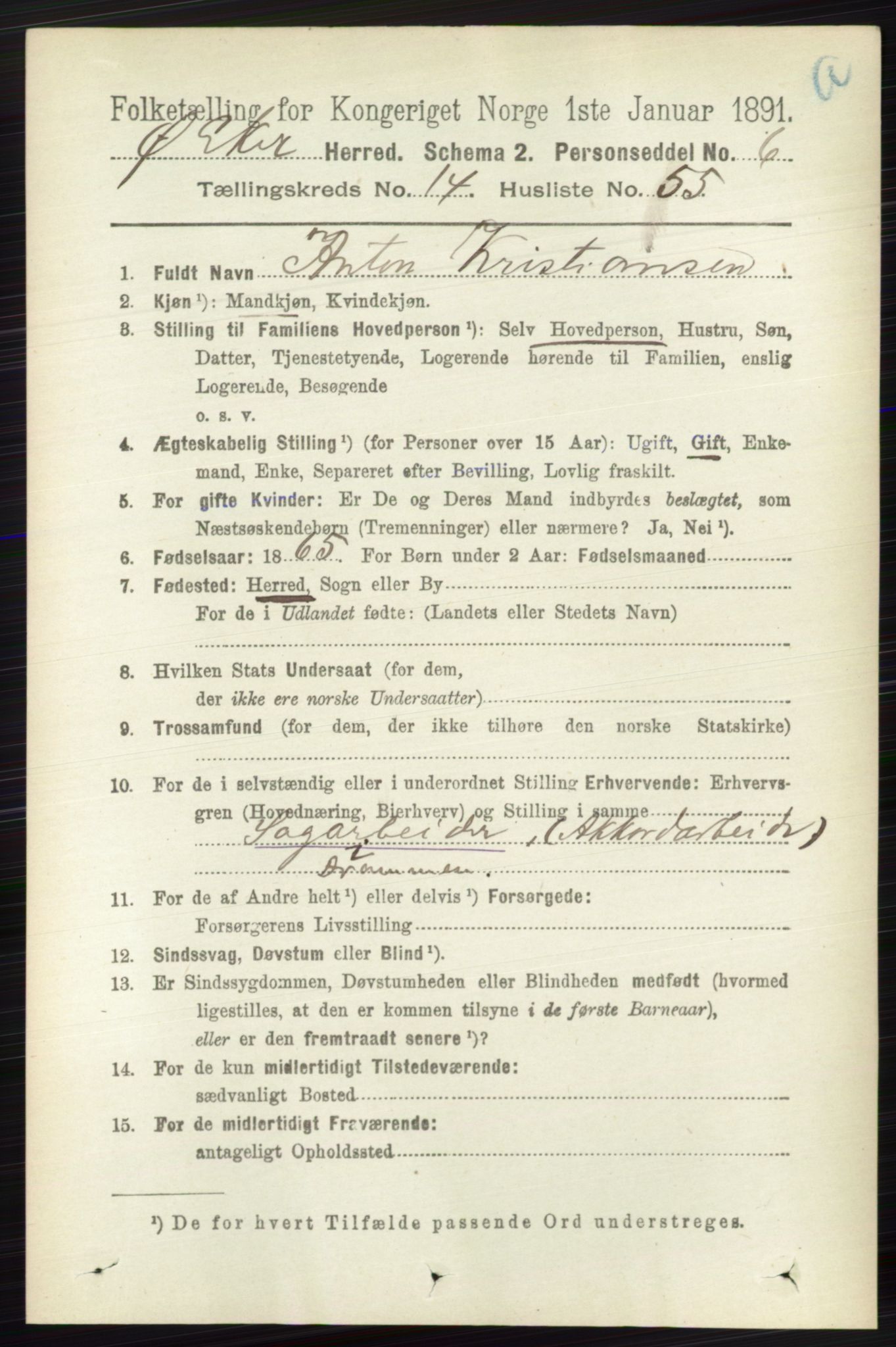 RA, 1891 census for 0624 Øvre Eiker, 1891, p. 6801