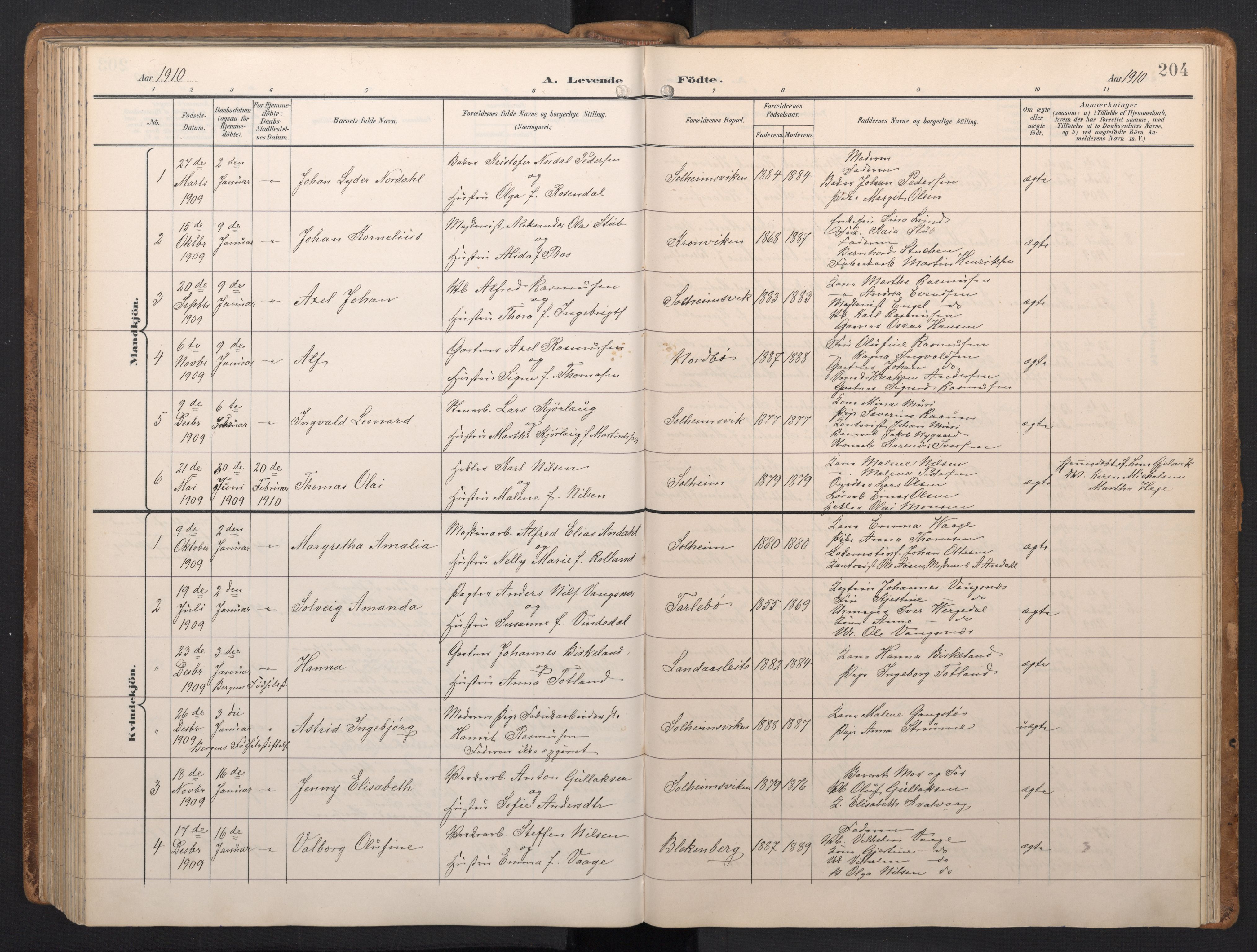 Årstad Sokneprestembete, SAB/A-79301/H/Hab/L0002: Parish register (copy) no. A 2, 1896-1912, p. 203b-204a