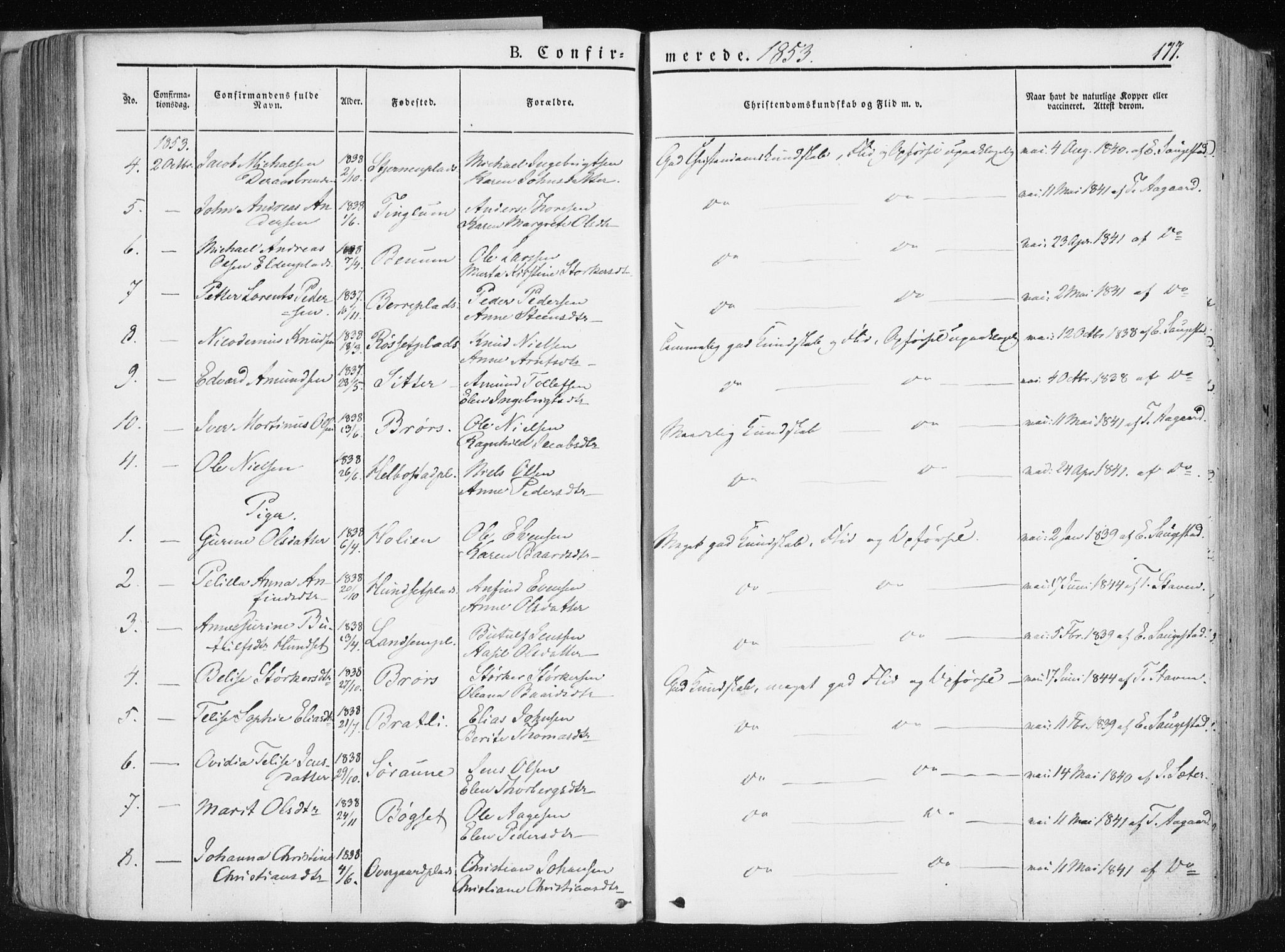 Ministerialprotokoller, klokkerbøker og fødselsregistre - Nord-Trøndelag, SAT/A-1458/741/L0393: Parish register (official) no. 741A07, 1849-1863, p. 177