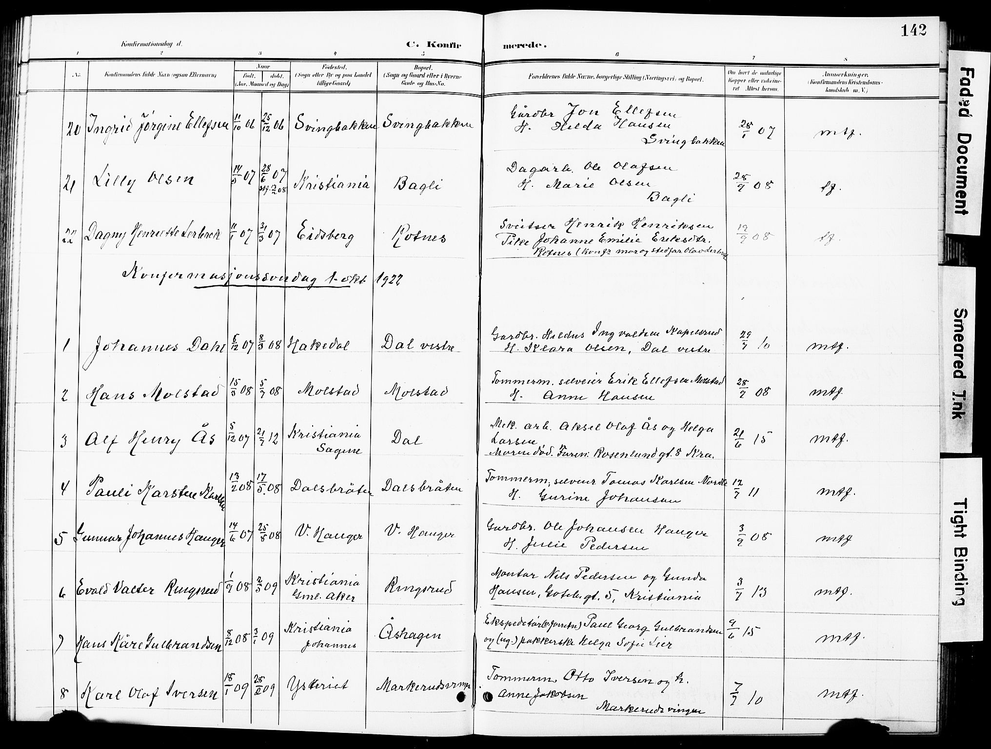 Nittedal prestekontor Kirkebøker, SAO/A-10365a/G/Ga/L0003: Parish register (copy) no. I 3, 1902-1929, p. 142