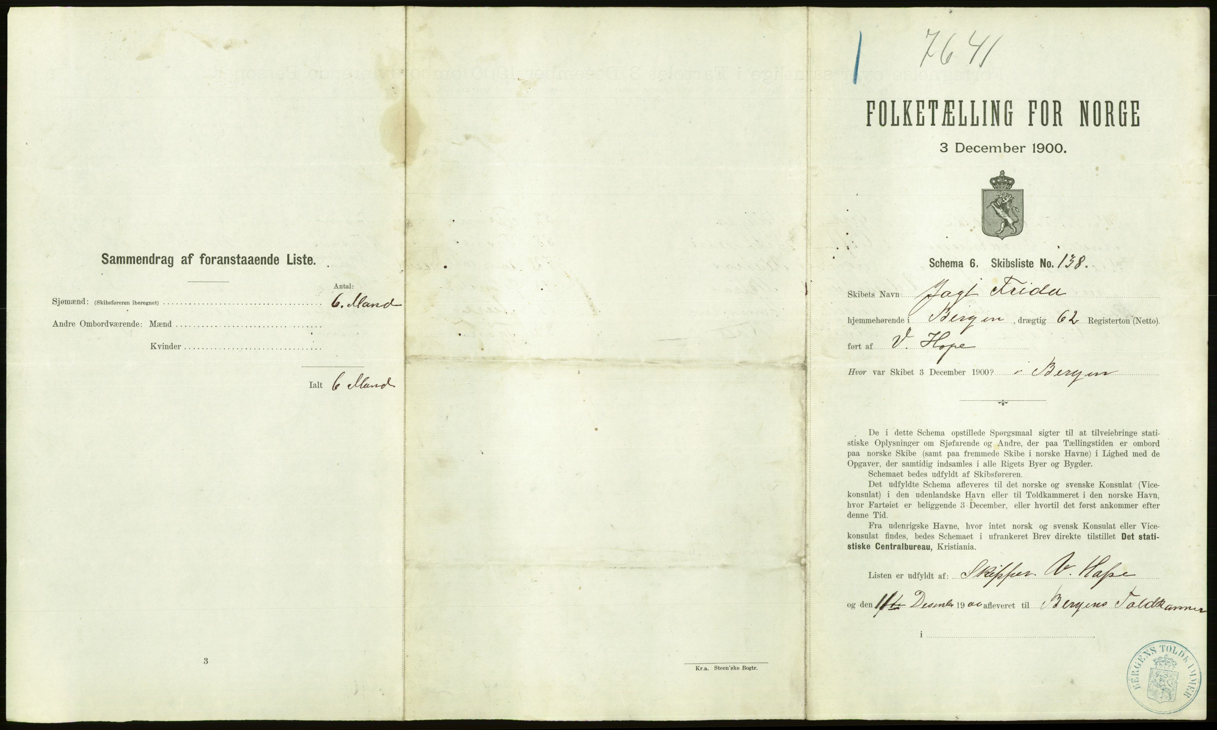 RA, 1900 Census - ship lists from ships in Norwegian harbours, harbours abroad and at sea, 1900, p. 1469