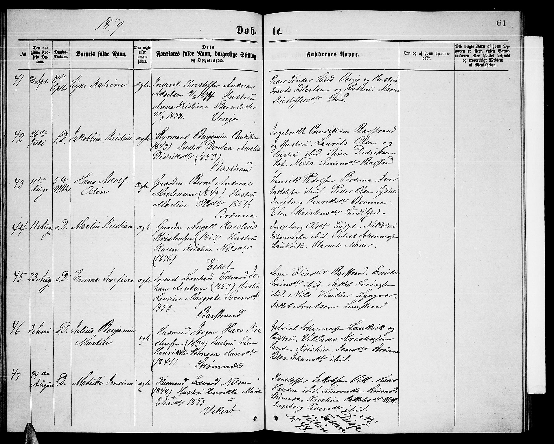 Ministerialprotokoller, klokkerbøker og fødselsregistre - Nordland, AV/SAT-A-1459/876/L1103: Parish register (copy) no. 876C02, 1870-1886, p. 61