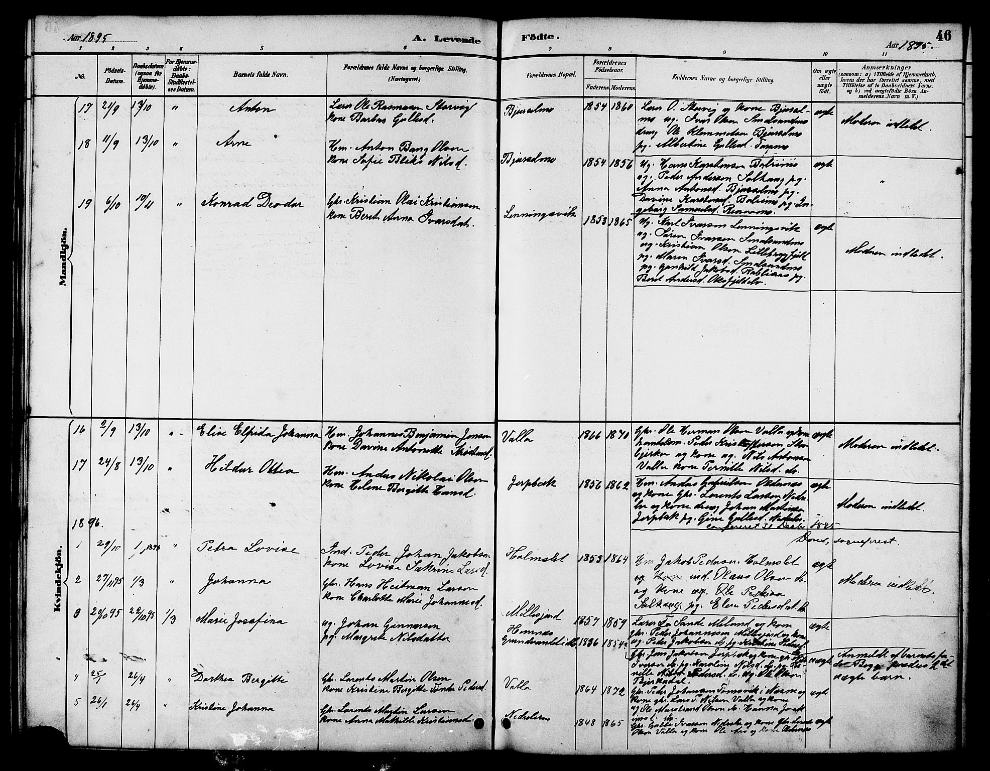 Ministerialprotokoller, klokkerbøker og fødselsregistre - Nordland, AV/SAT-A-1459/826/L0383: Parish register (copy) no. 826C03, 1887-1896, p. 46