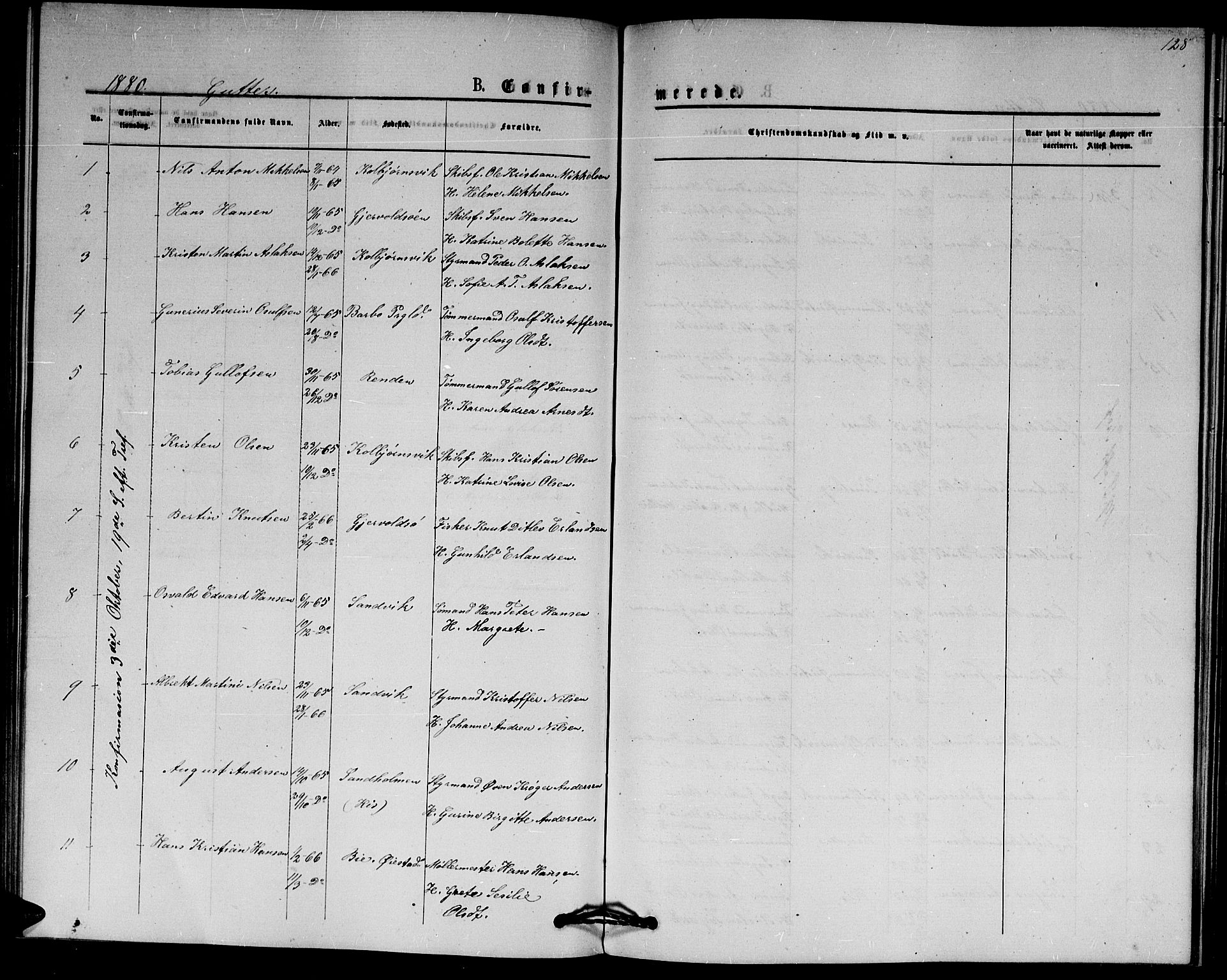 Hisøy sokneprestkontor, SAK/1111-0020/F/Fb/L0002: Parish register (copy) no. B 2, 1873-1885, p. 128