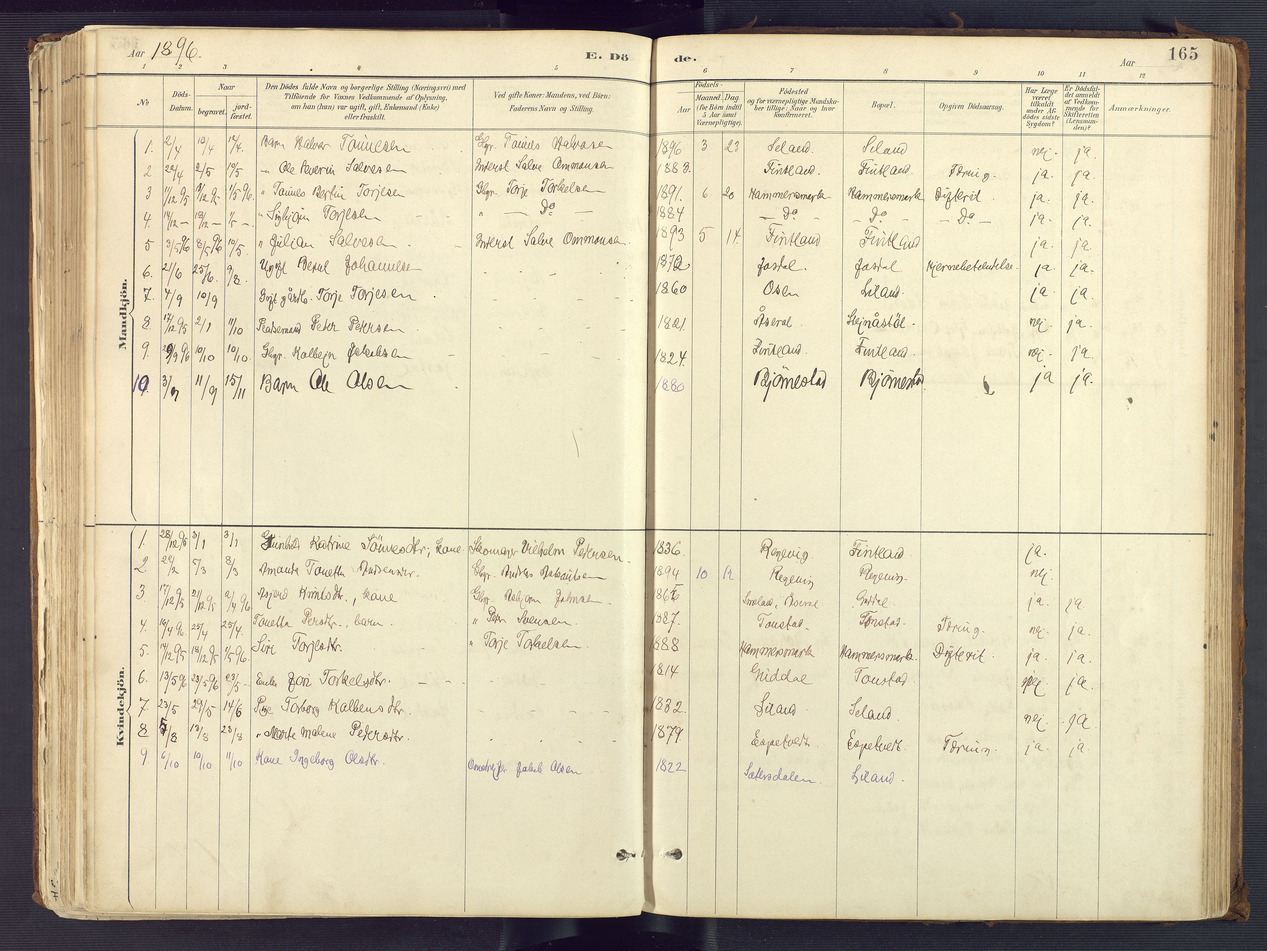 Sirdal sokneprestkontor, AV/SAK-1111-0036/F/Fa/Fab/L0004: Parish register (official) no. A 4, 1887-1919, p. 165