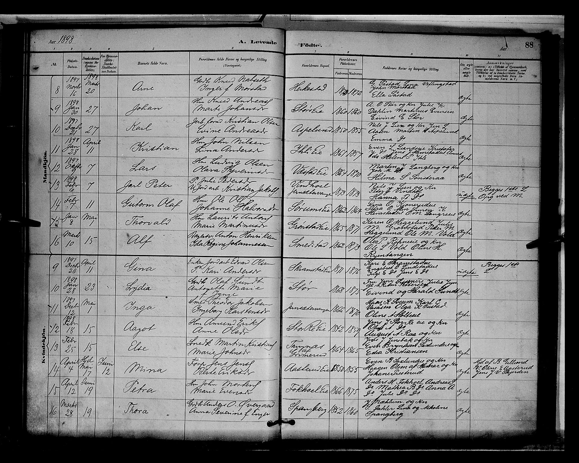 Stange prestekontor, AV/SAH-PREST-002/L/L0009: Parish register (copy) no. 9, 1883-1899, p. 88