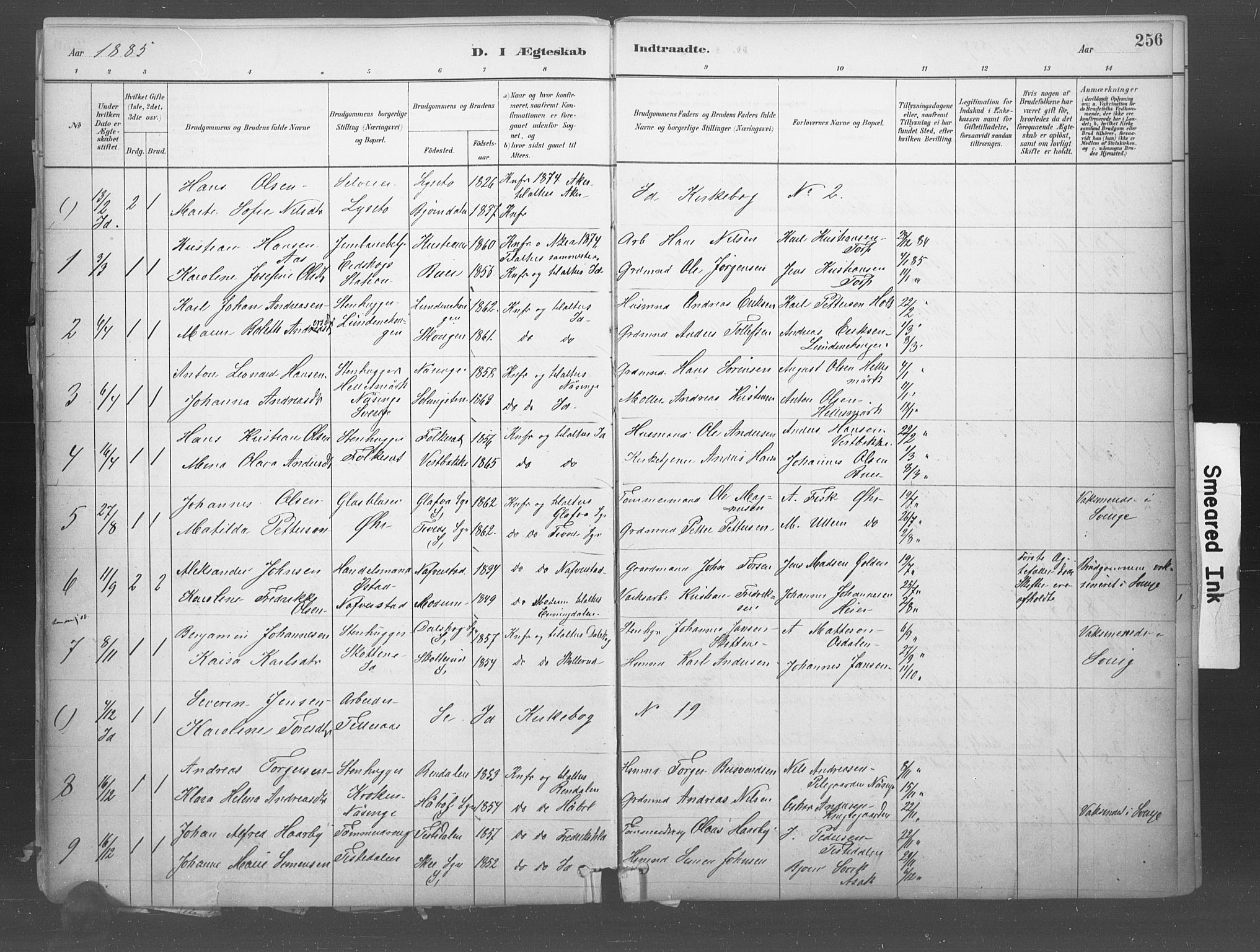 Idd prestekontor Kirkebøker, SAO/A-10911/F/Fb/L0002: Parish register (official) no. II 2, 1882-1923, p. 256