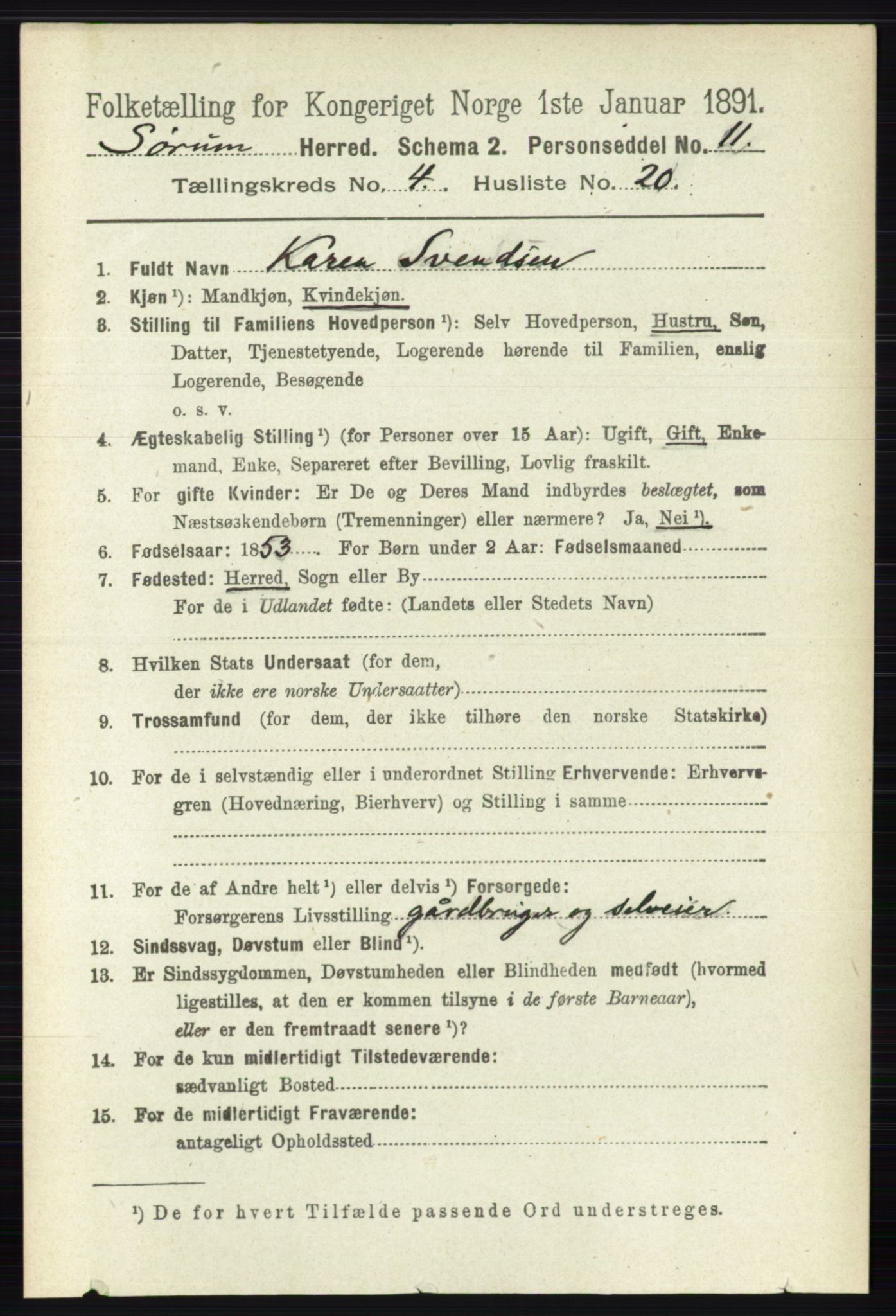 RA, 1891 census for 0226 Sørum, 1891, p. 2016