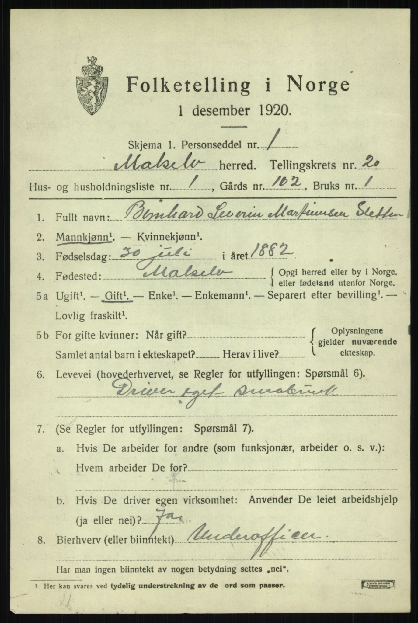 SATØ, 1920 census for Målselv, 1920, p. 9445