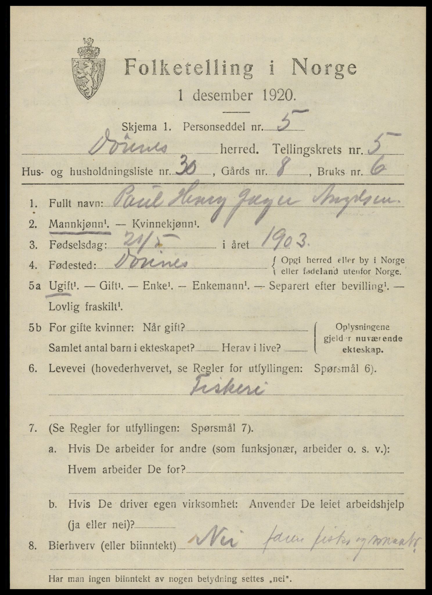 SAT, 1920 census for Dønnes, 1920, p. 3224