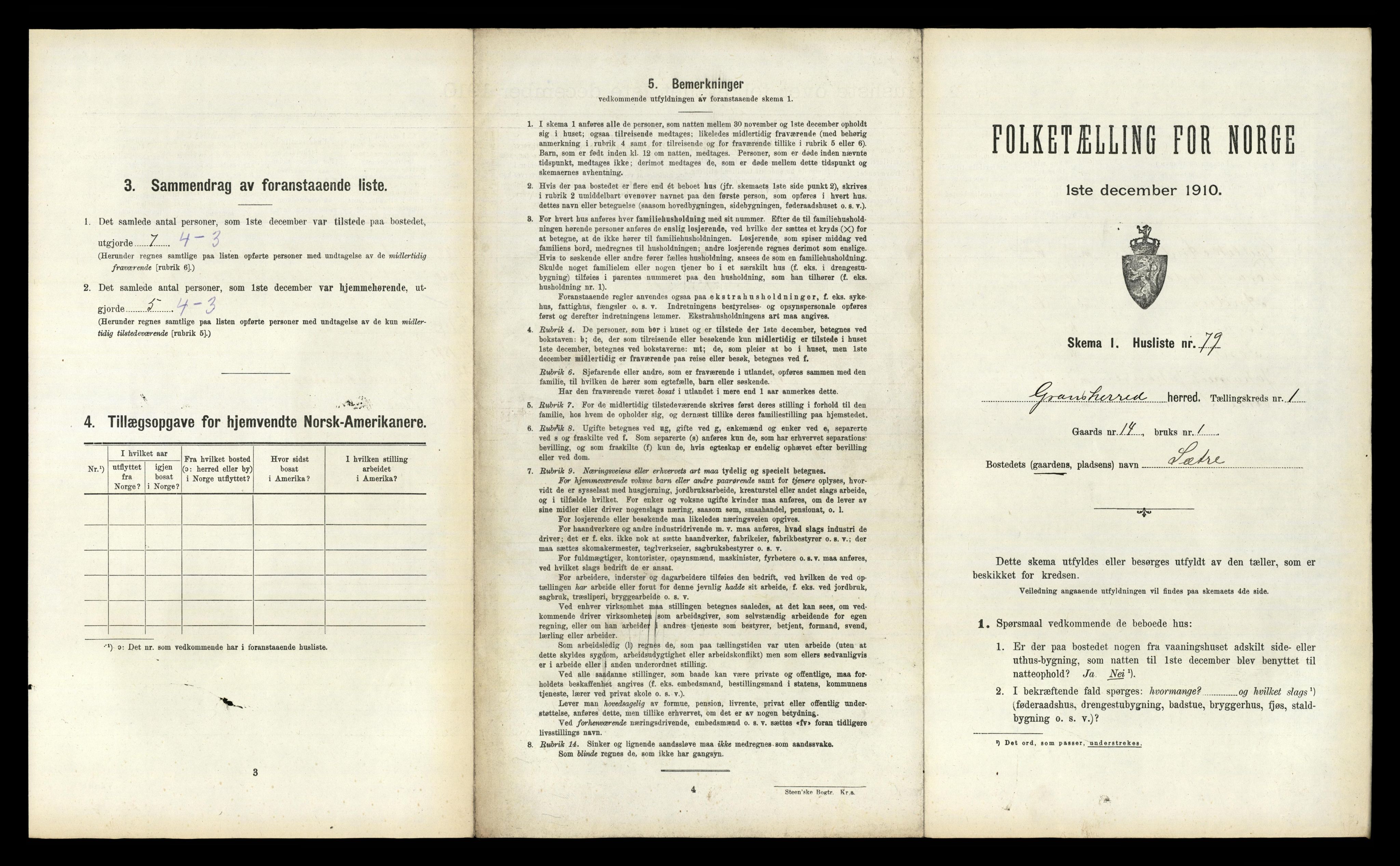 RA, 1910 census for Gransherad, 1910, p. 184