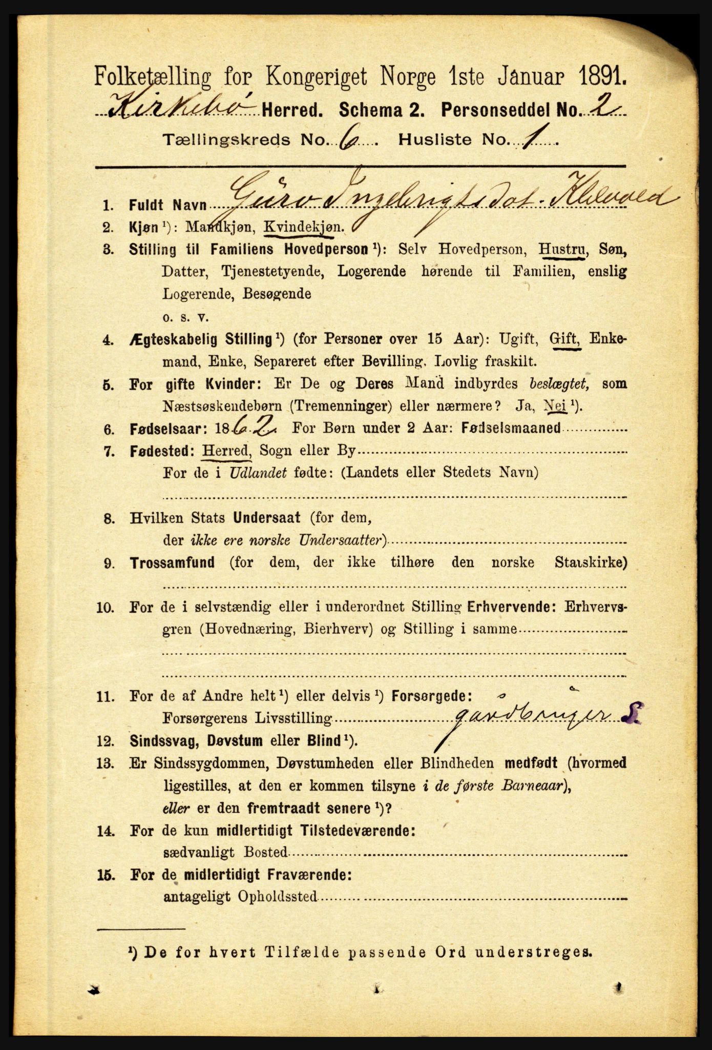 RA, 1891 census for 1416 Kyrkjebø, 1891, p. 1376