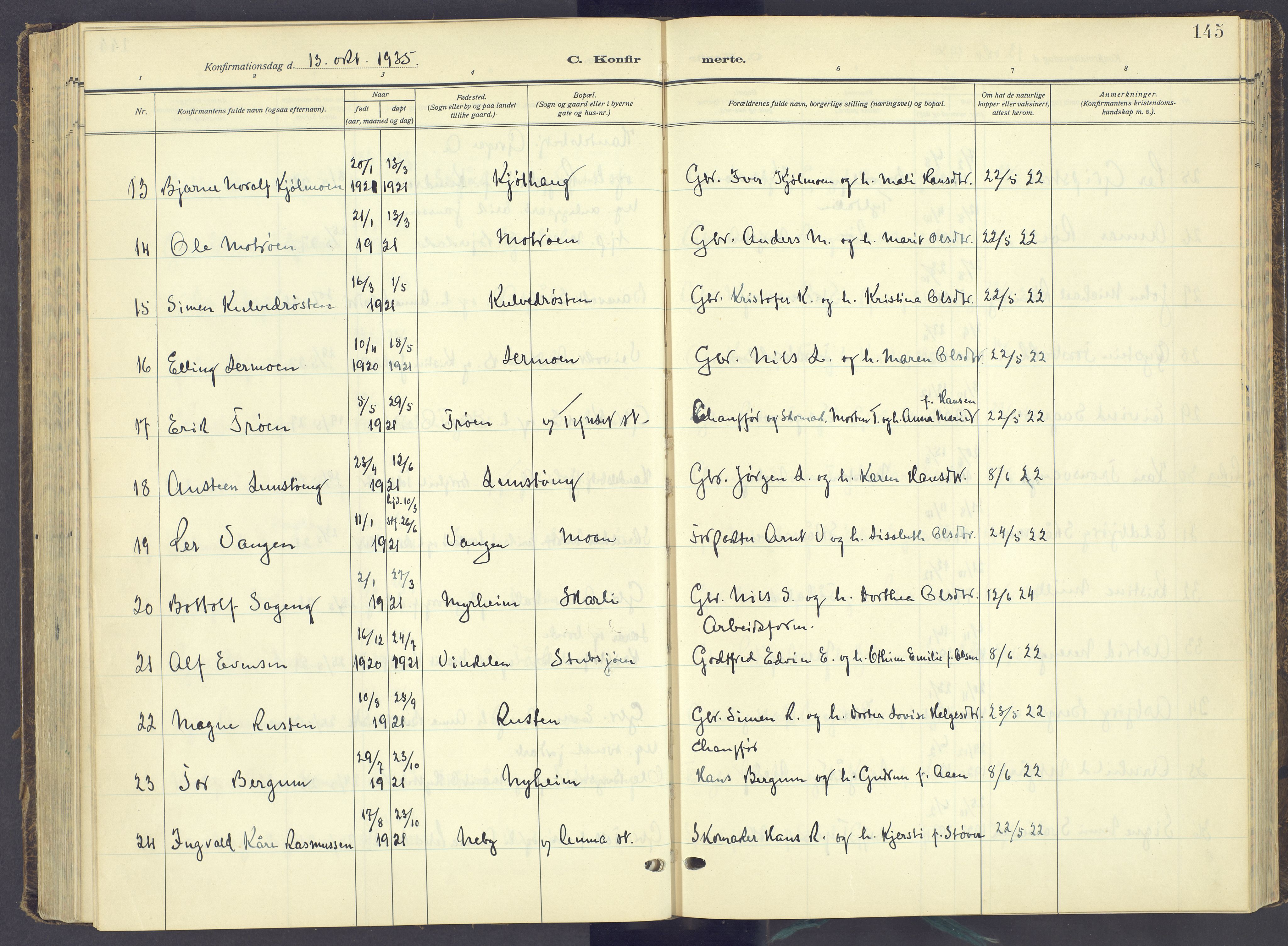 Tynset prestekontor, SAH/PREST-058/H/Ha/Haa/L0027: Parish register (official) no. 27, 1930-1944, p. 145