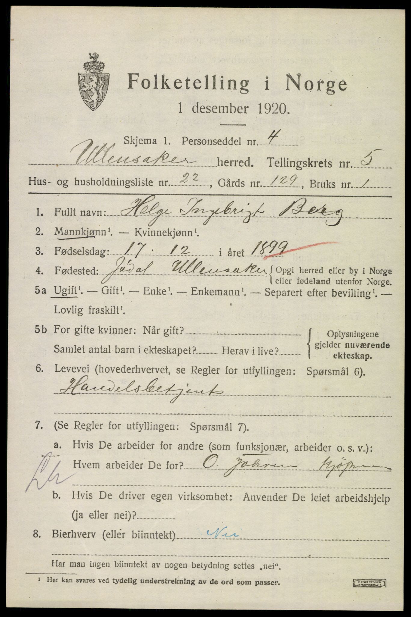 SAO, 1920 census for Ullensaker, 1920, p. 9311