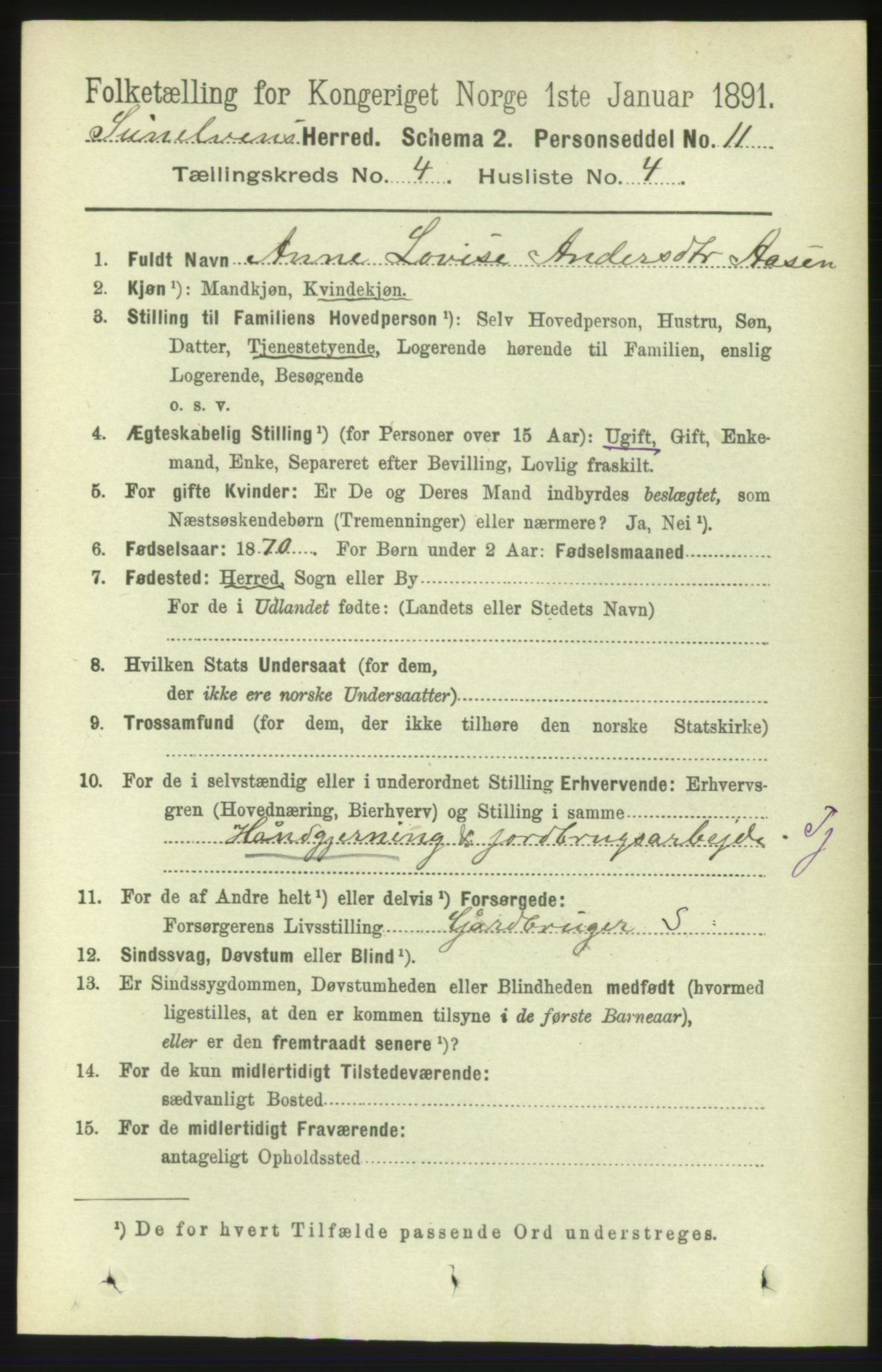 RA, 1891 census for 1523 Sunnylven, 1891, p. 902