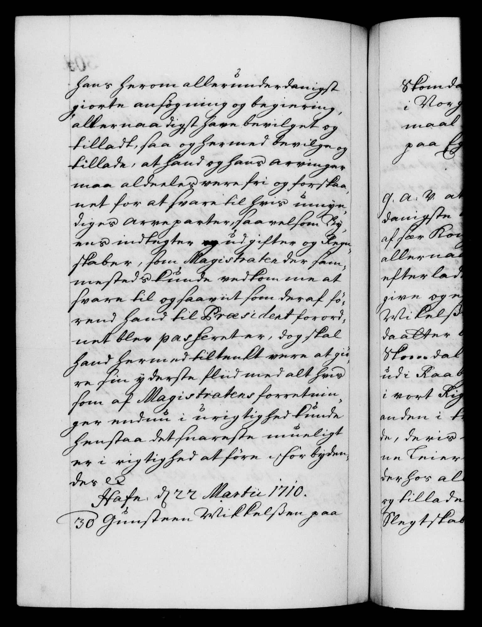 Danske Kanselli 1572-1799, AV/RA-EA-3023/F/Fc/Fca/Fcaa/L0020: Norske registre, 1708-1711, p. 364b