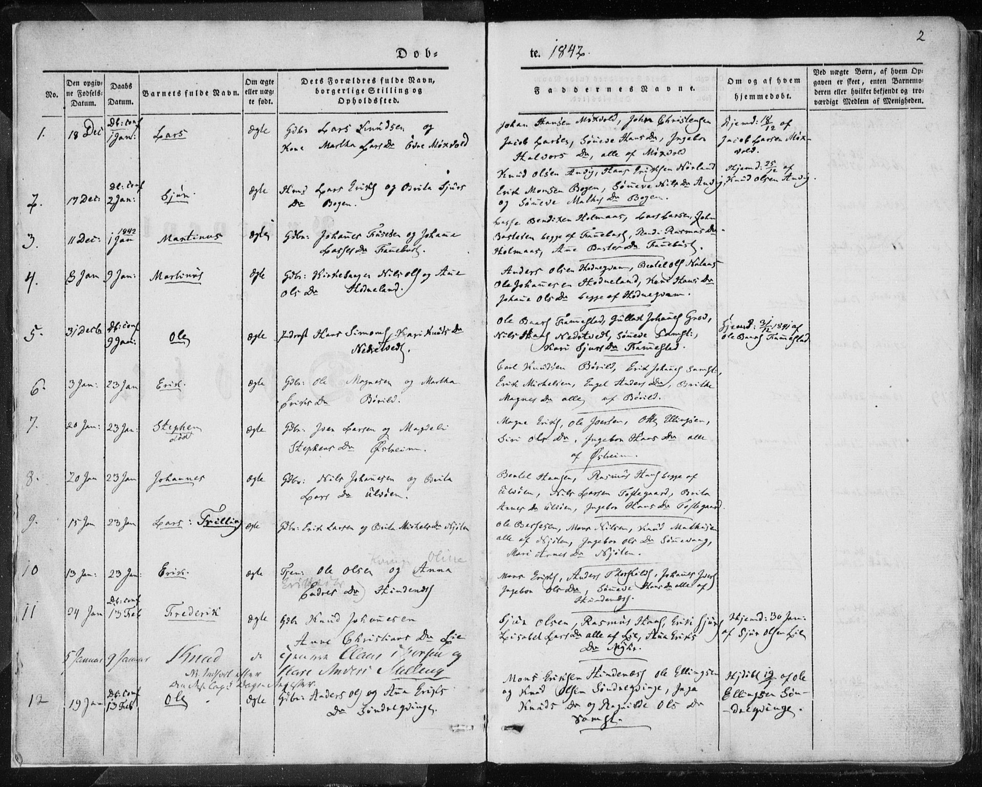 Lindås Sokneprestembete, AV/SAB-A-76701/H/Haa/Haaa/L0010: Parish register (official) no. A 10, 1842-1862, p. 2