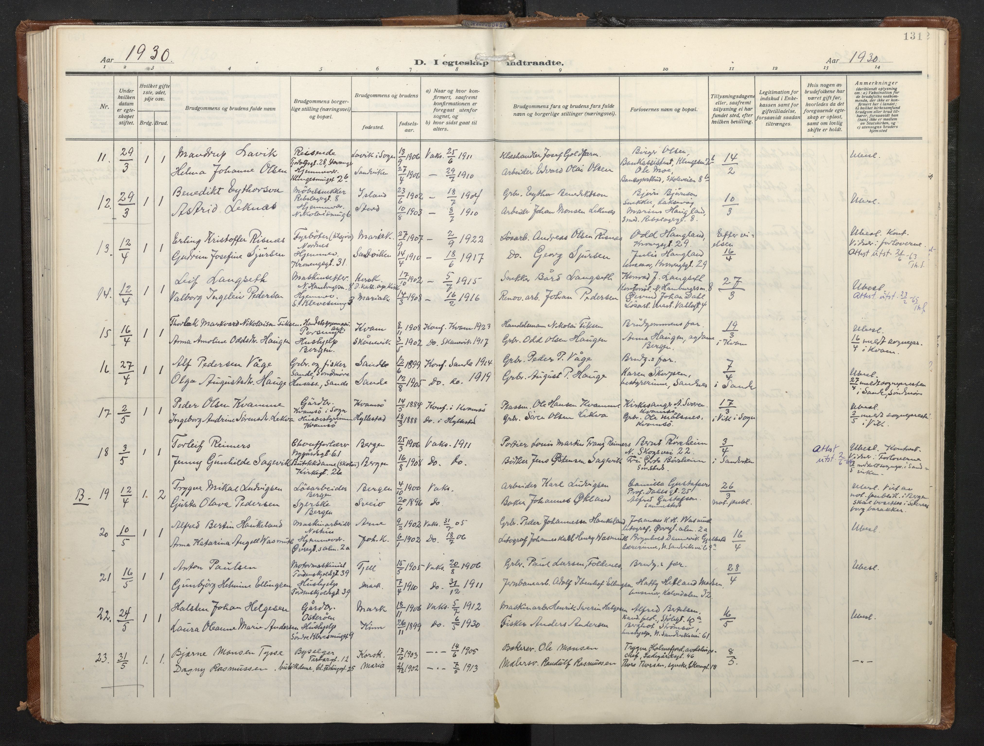 Mariakirken Sokneprestembete, SAB/A-76901/H/Haa/L0016: Parish register (official) no. C 4, 1927-1938, p. 130b-131a