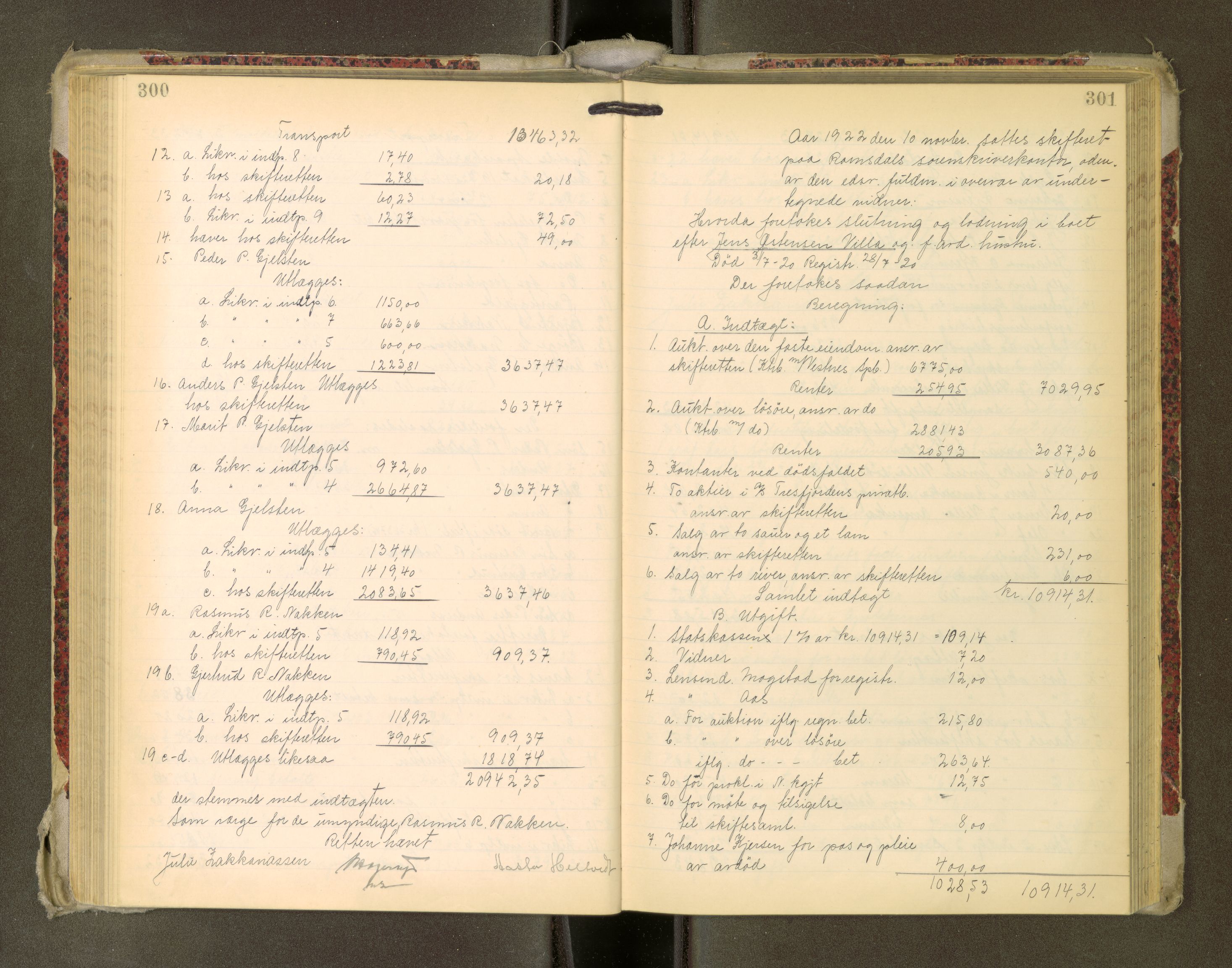 Romsdal sorenskriveri, AV/SAT-A-4149/1/3/3A/L0022: Skifteutlodnings Protokoll, 1920-1924, p. 300-301
