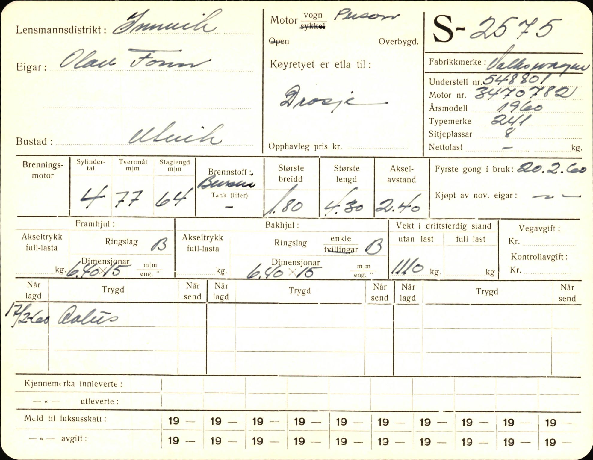 Statens vegvesen, Sogn og Fjordane vegkontor, AV/SAB-A-5301/4/F/L0004: Registerkort utmeldte Fjordane S2500-2700, S7200-7899, 1930-1961, p. 113