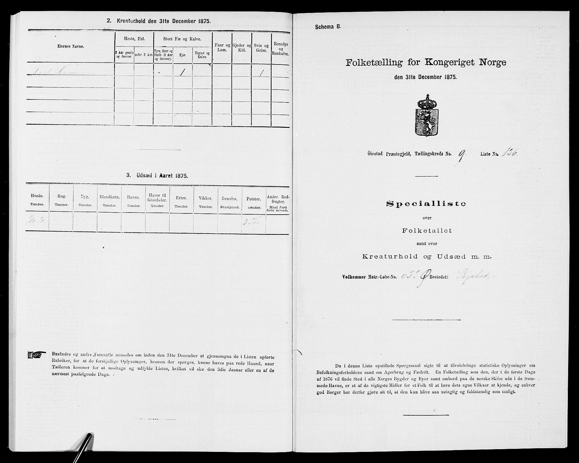 SAK, 1875 census for 0920P Øyestad, 1875, p. 1550