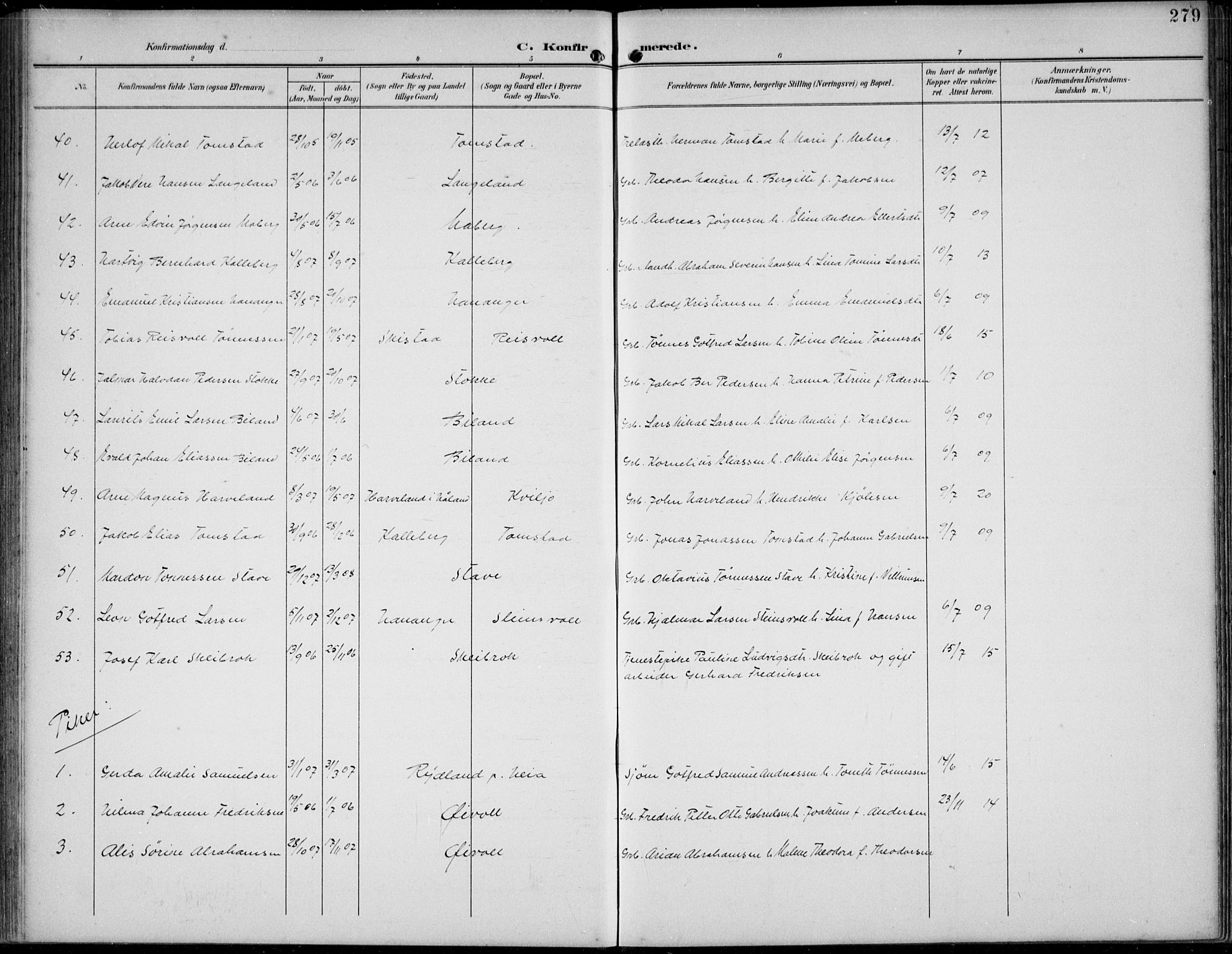 Lista sokneprestkontor, AV/SAK-1111-0027/F/Fb/L0005: Parish register (copy) no. B 5, 1892-1923, p. 279